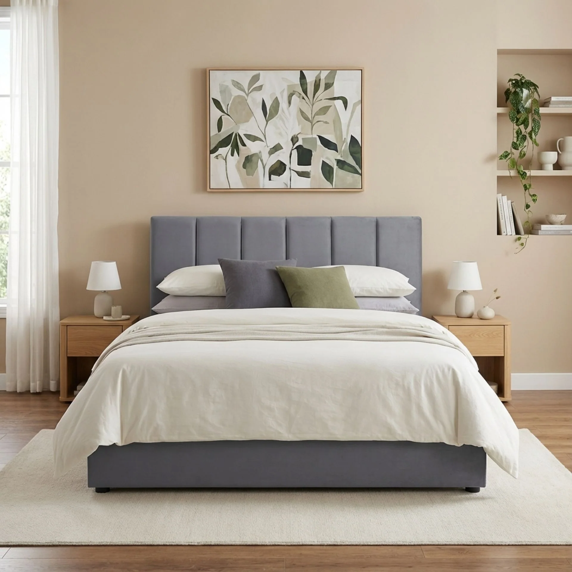 Penelope Double Gas Lift Velvet Bed Frame - Grey - Image 4