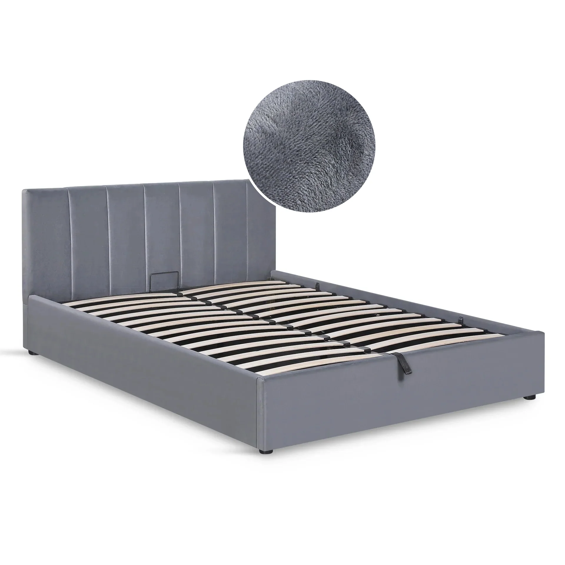 Penelope Queen Gas Lift Velvet Bed Frame - Grey - Image 5