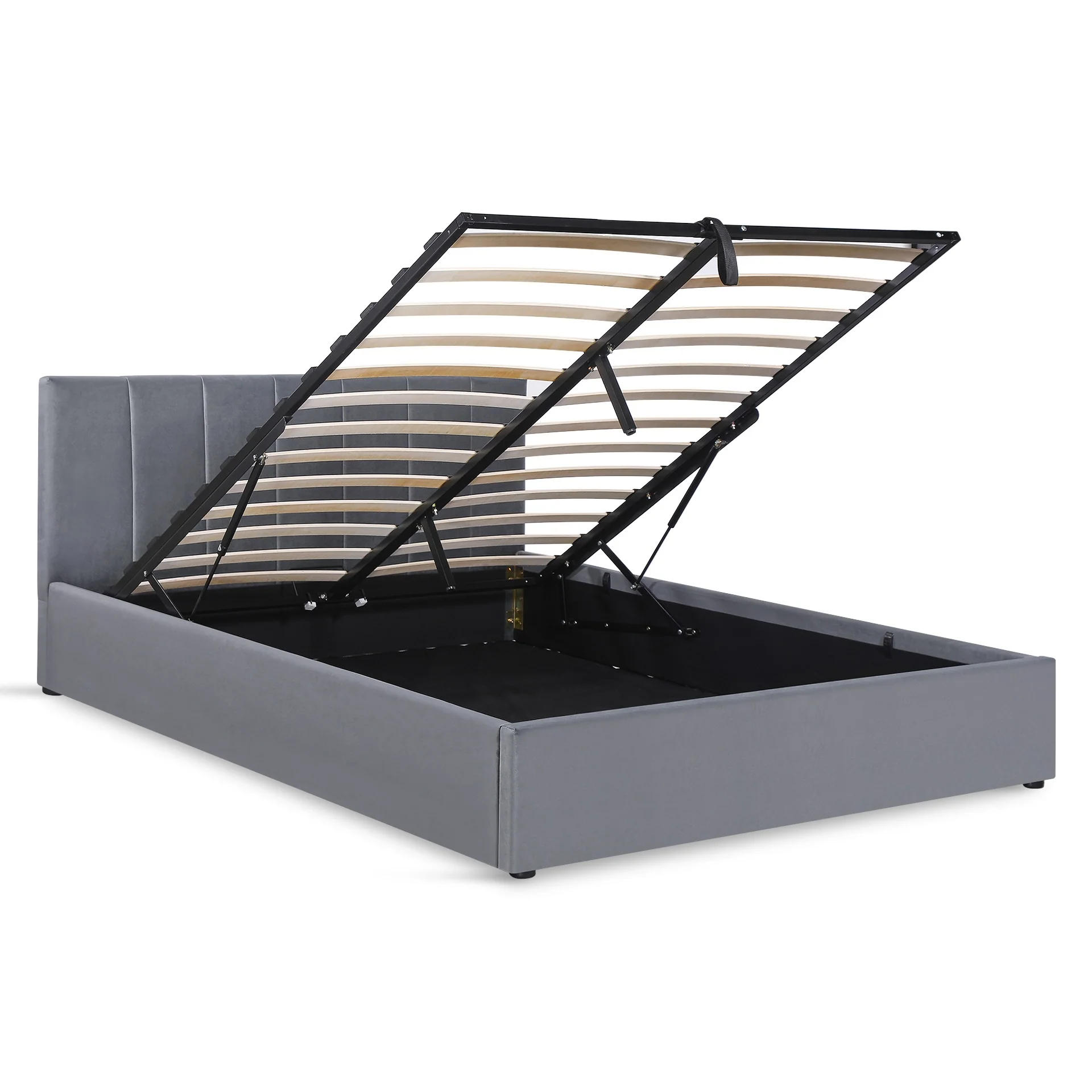 Penelope Queen Gas Lift Velvet Bed Frame - Grey - Image 7