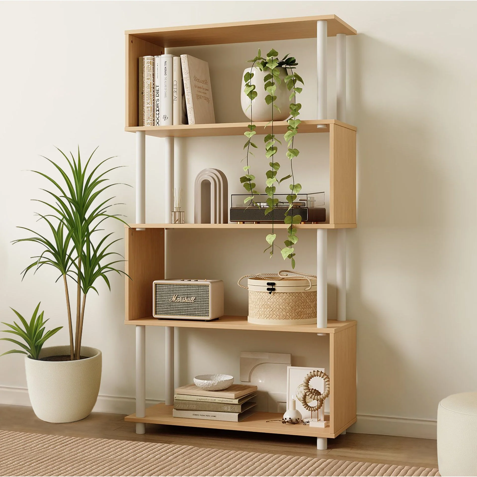 Petone 5 Tier Flexi Storage Rack - Maple + White - Image 3