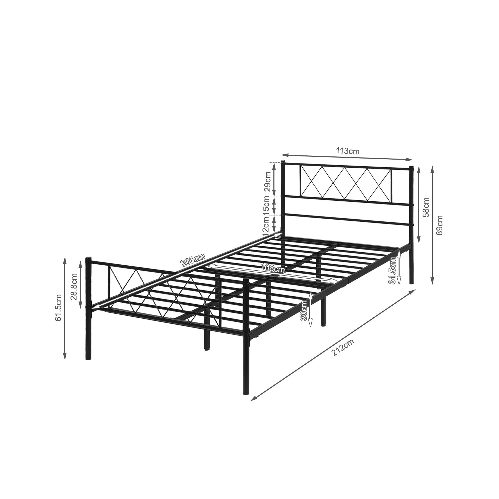 Picton King Single Metal Bed Frame - Black - Image 15