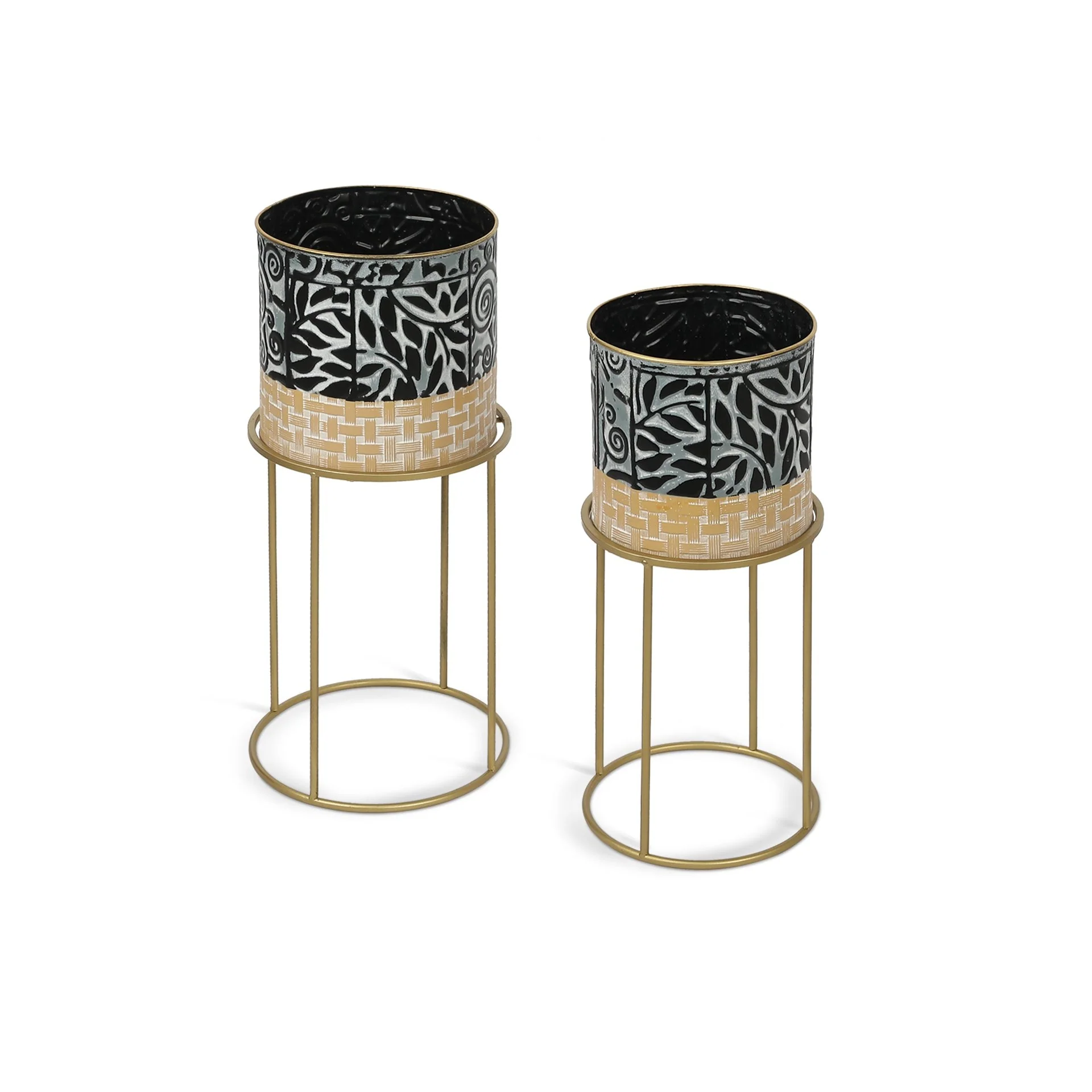 Plant Stand with Pot Set of 2 Black