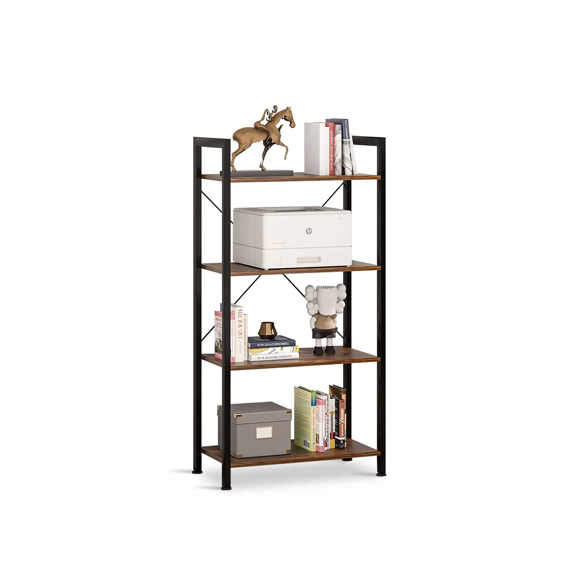 Poroti 4 Tier Bookshelf Storage Shelf - Rustic Brown - Image 4
