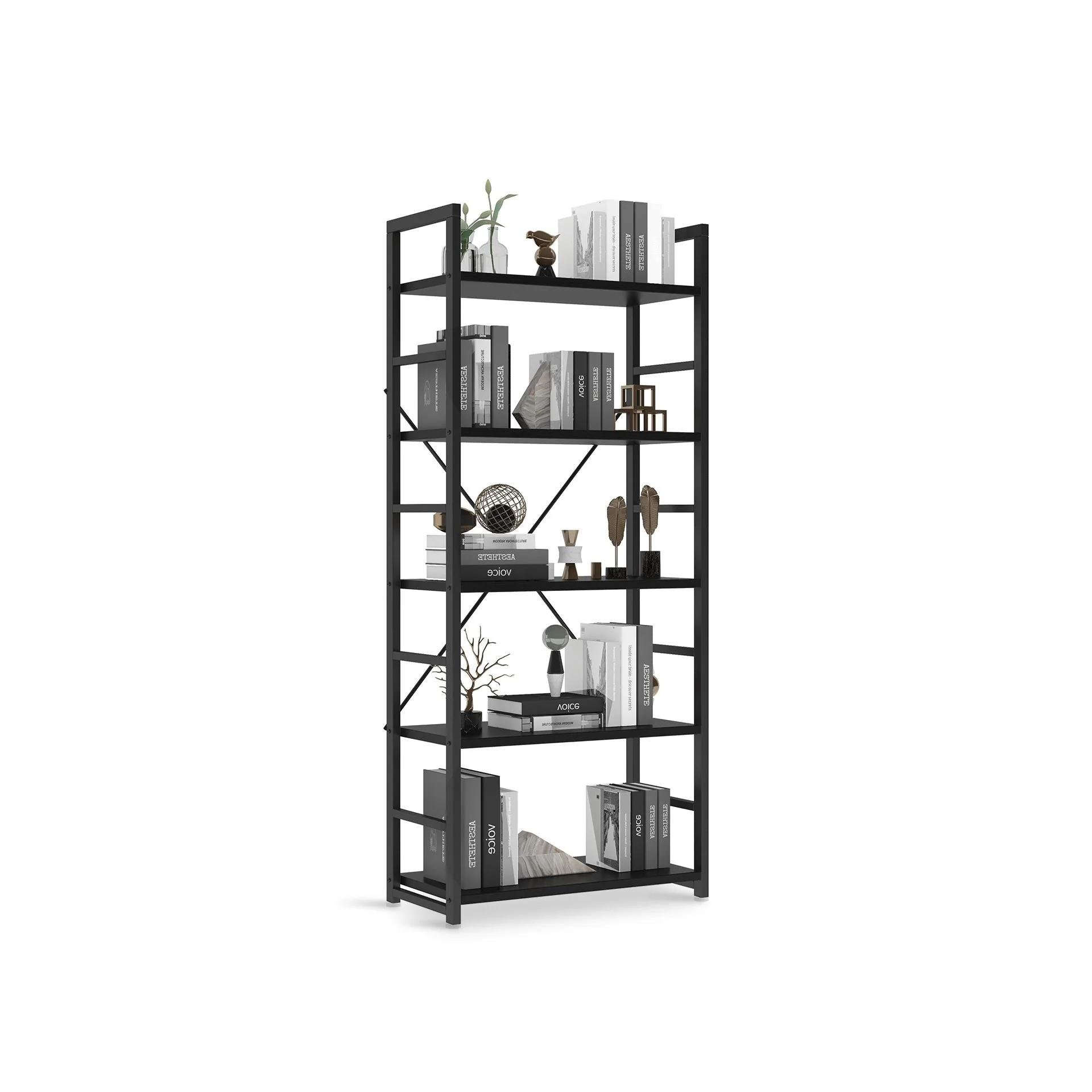 Poroti 5 Tier Bookshelf Storage Shelf - Black - Image 5