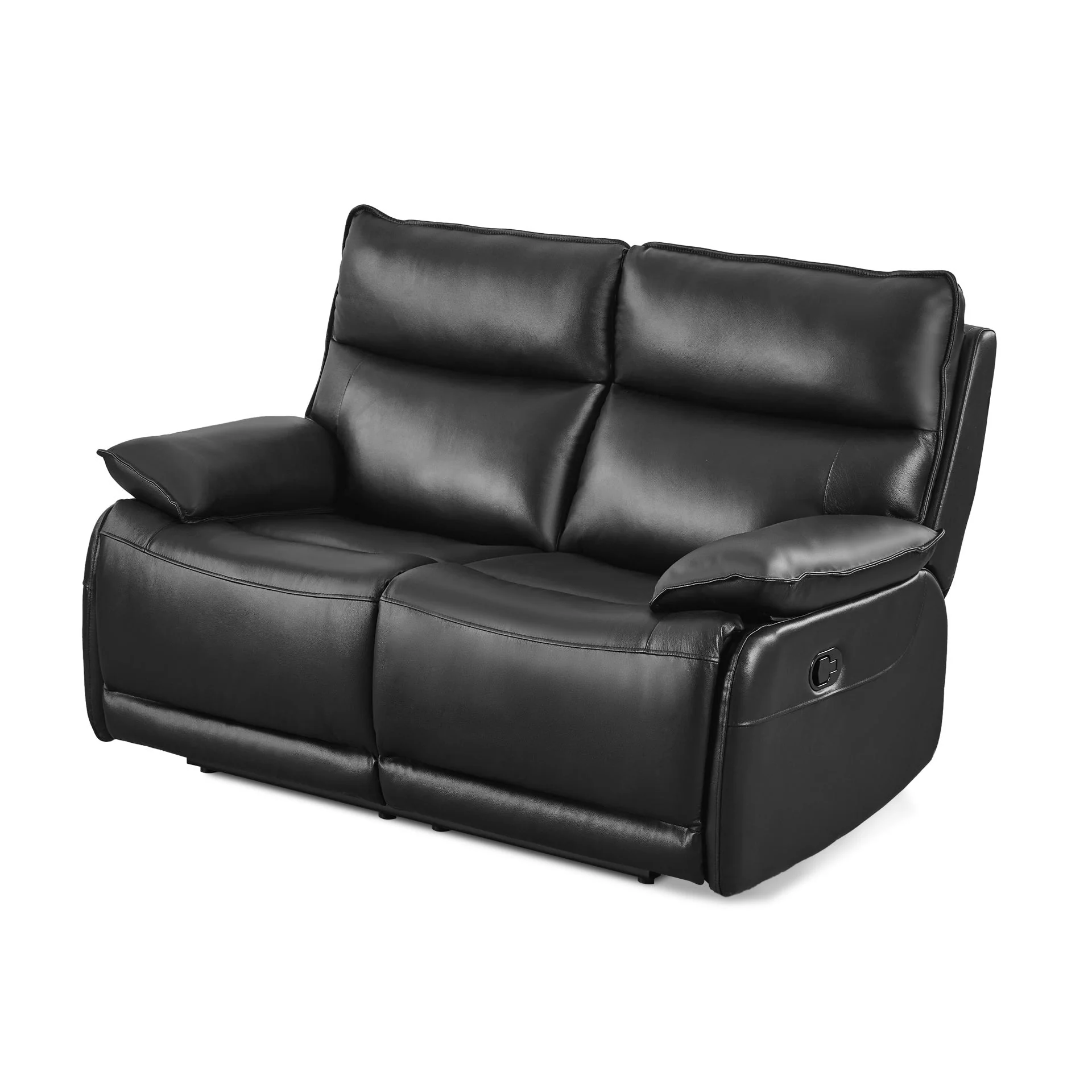 Poroti Manual Full Leather 2 Seater Recliner Sofa - Black - Image 4