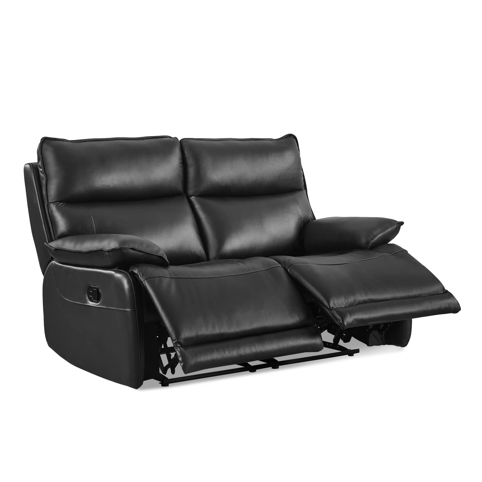 Poroti Manual Full Leather 2 Seater Recliner Sofa - Black - Image 5