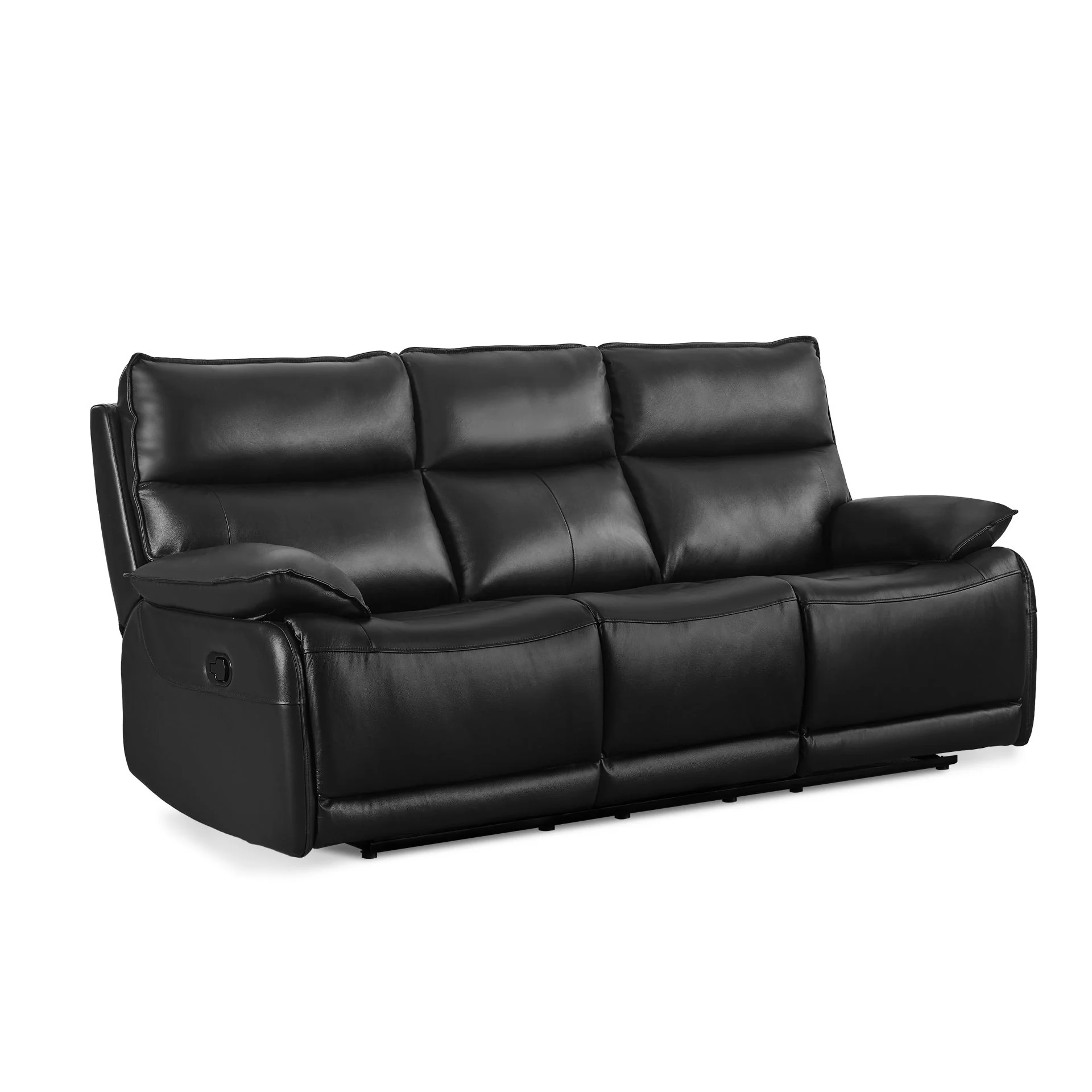 Poroti Manual Full Leather 3 Seater Recliner Sofa - Black - Image 2