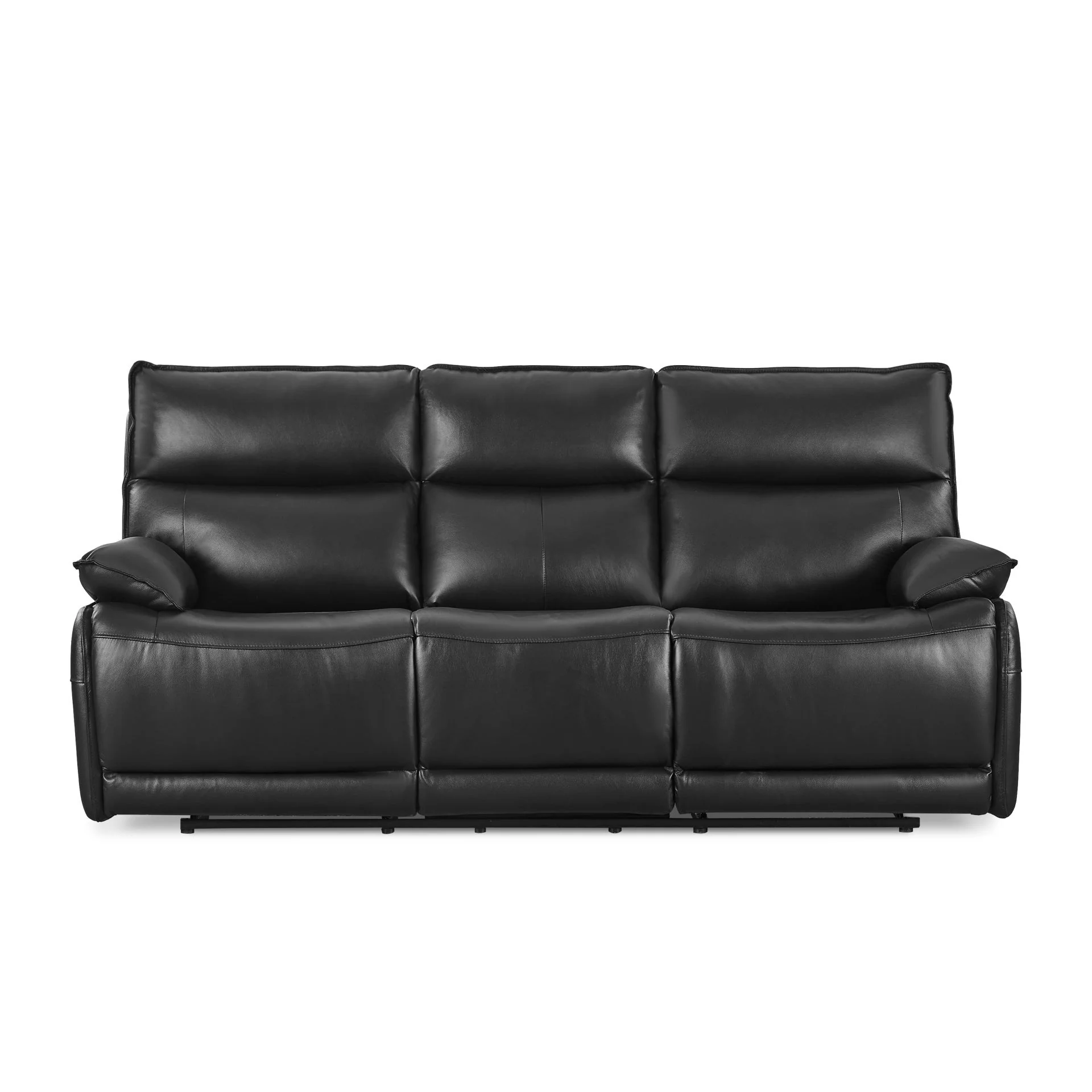 Poroti Manual Full Leather 3 Seater Recliner Sofa - Black - Image 3