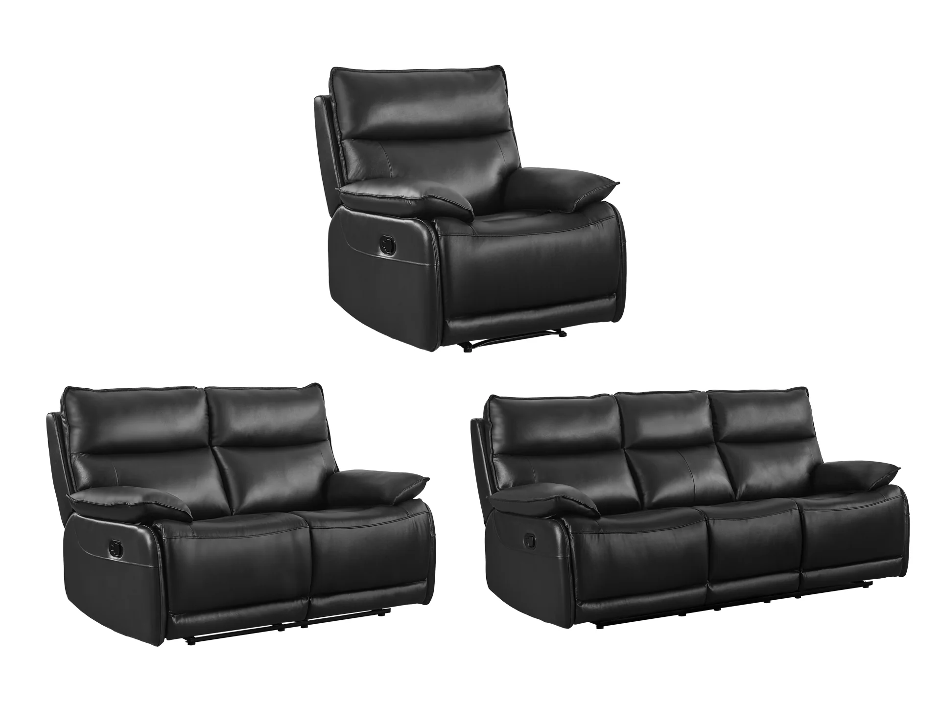 Poroti Manual Full Leather Recliner Sofa Set - Black - Image 2