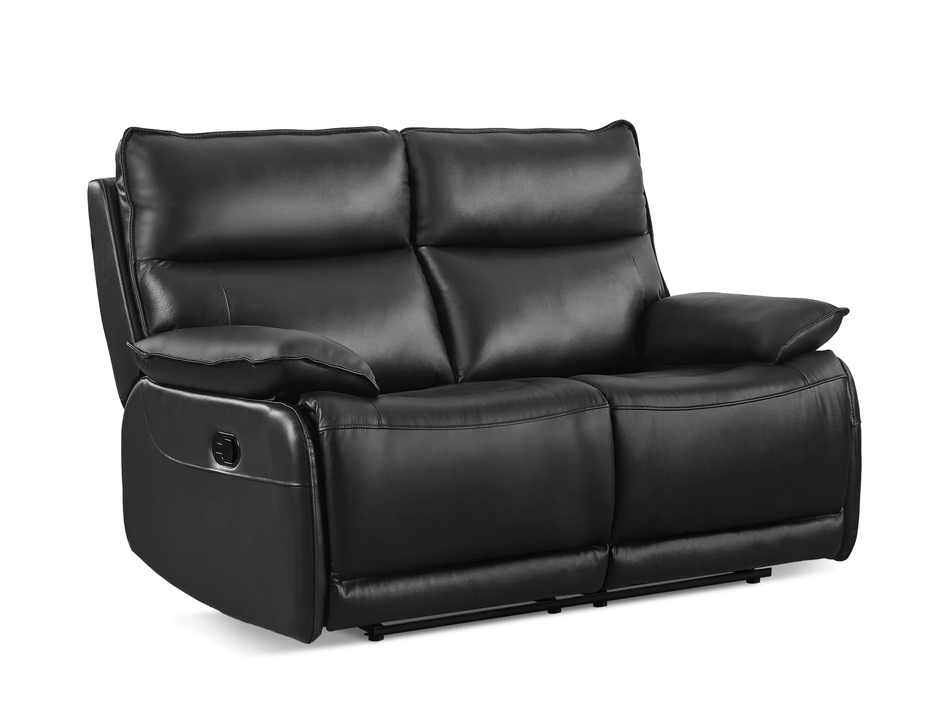 Poroti Manual Full Leather Recliner Sofa Set - Black - Image 5