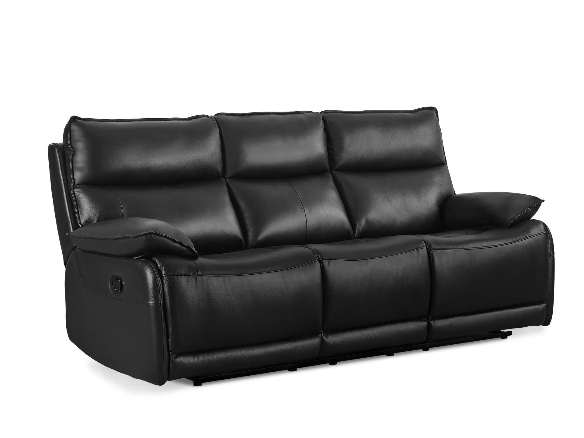 Poroti Manual Full Leather Recliner Sofa Set - Black - Image 7