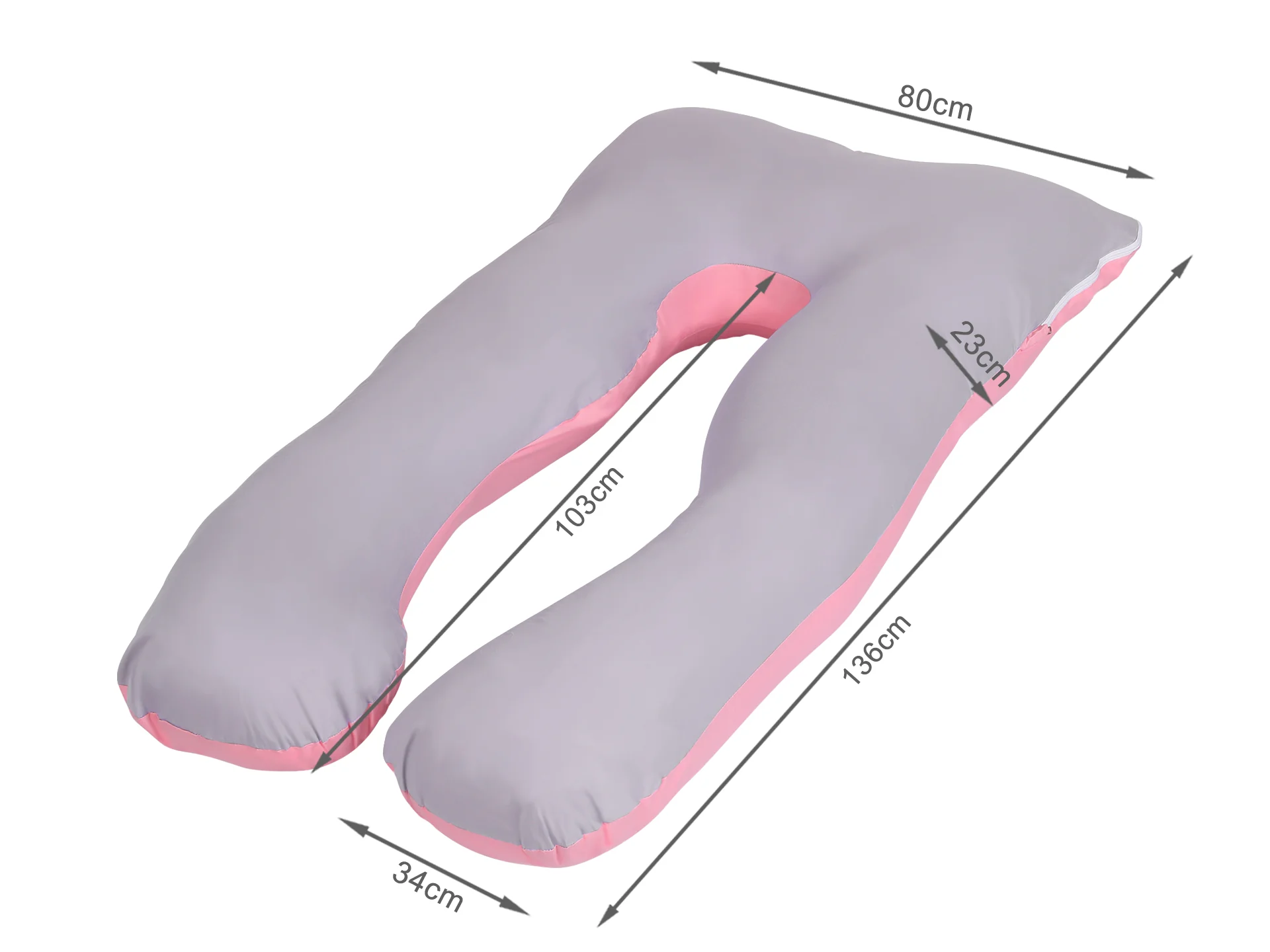 Pregnancy Maternity U-Shape Pillow - Grey + Pink - Image 7