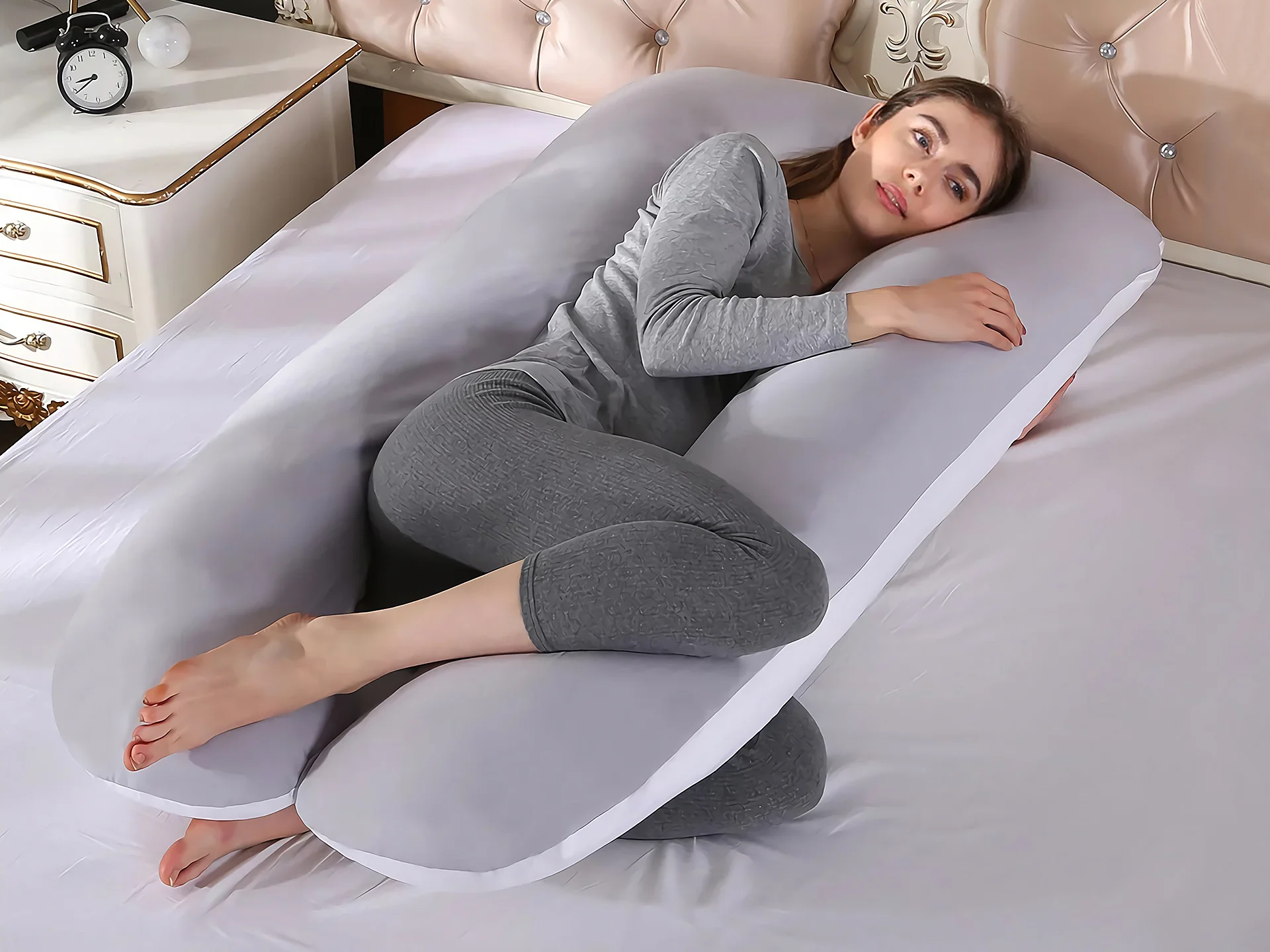 Pregnancy Maternity U-Shape Pillow - Grey + White - Image 2