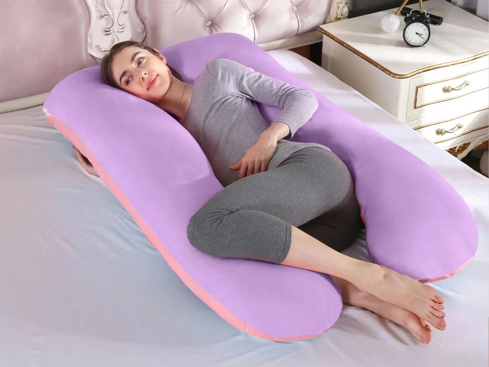 Pregnancy Maternity U-Shape Pillow - Pink + Purple - Image 2