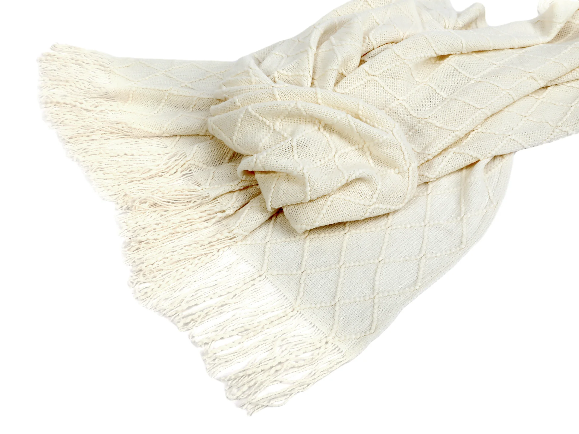 Premium Crochet Throw Blanket Cream 130x260cm - Image 3