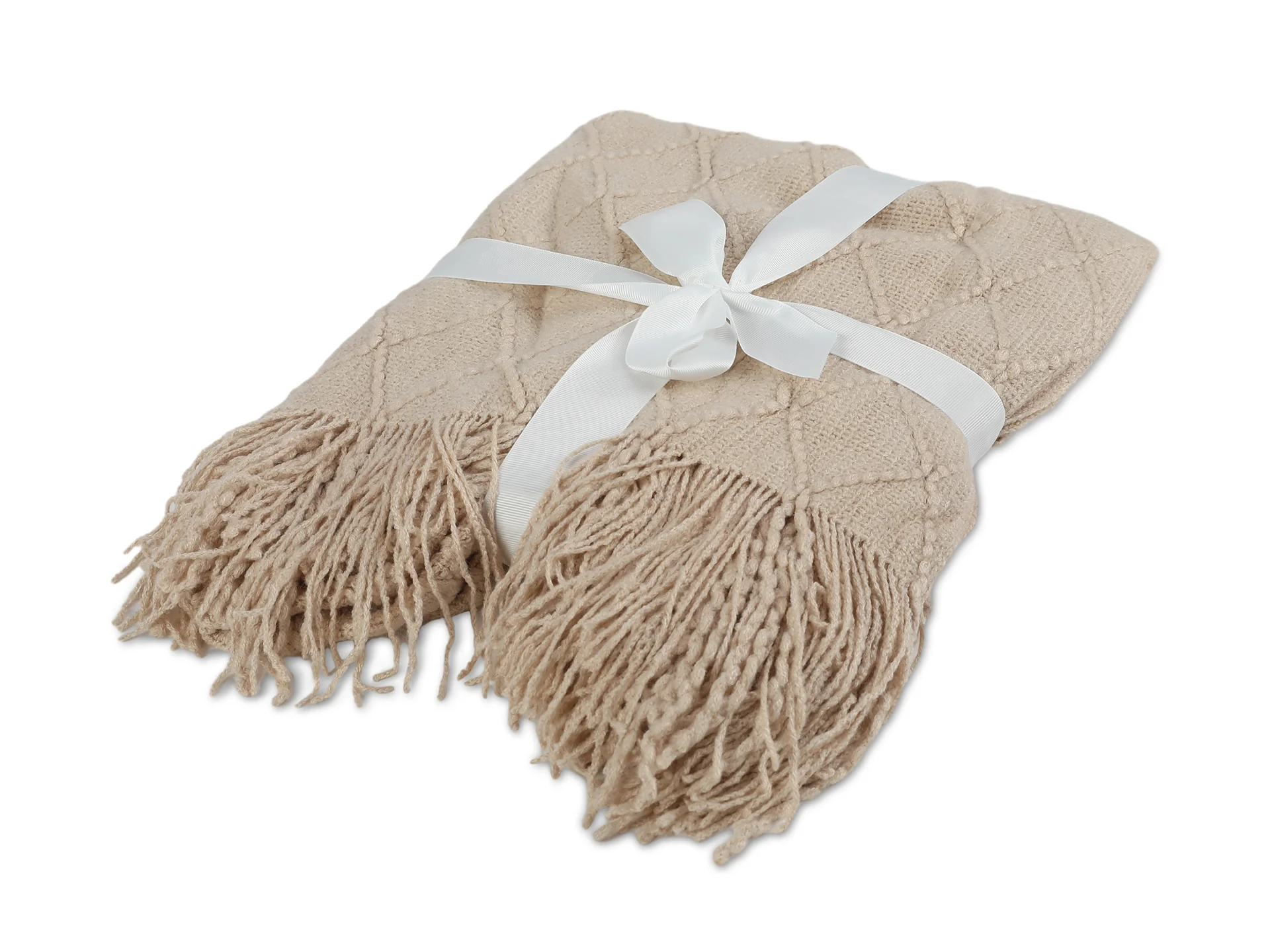Premium Crochet Throw Blanket Khaki 130x170cm - Image 3