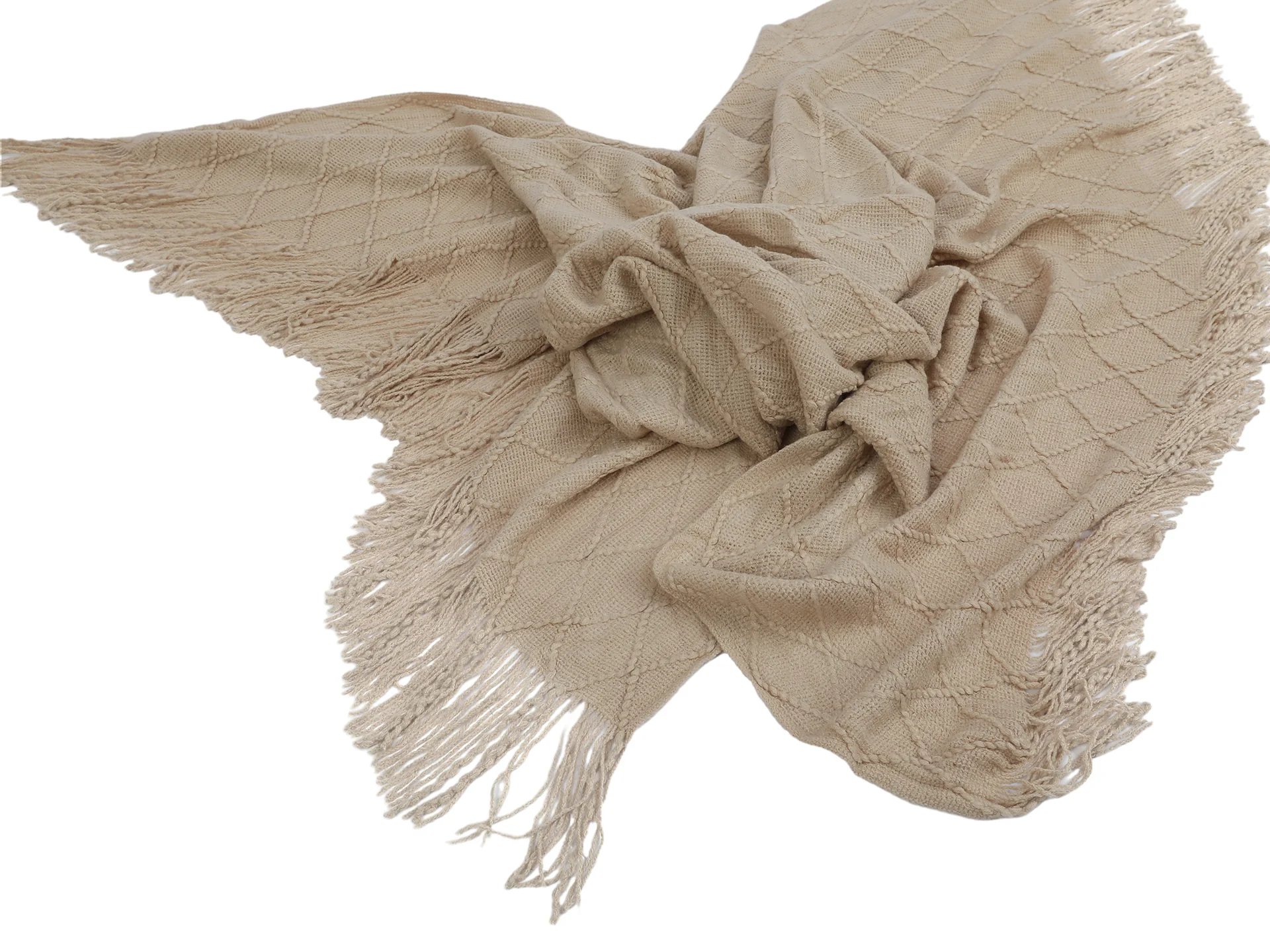 Premium Crochet Throw Blanket Khaki 130x170cm - Image 4
