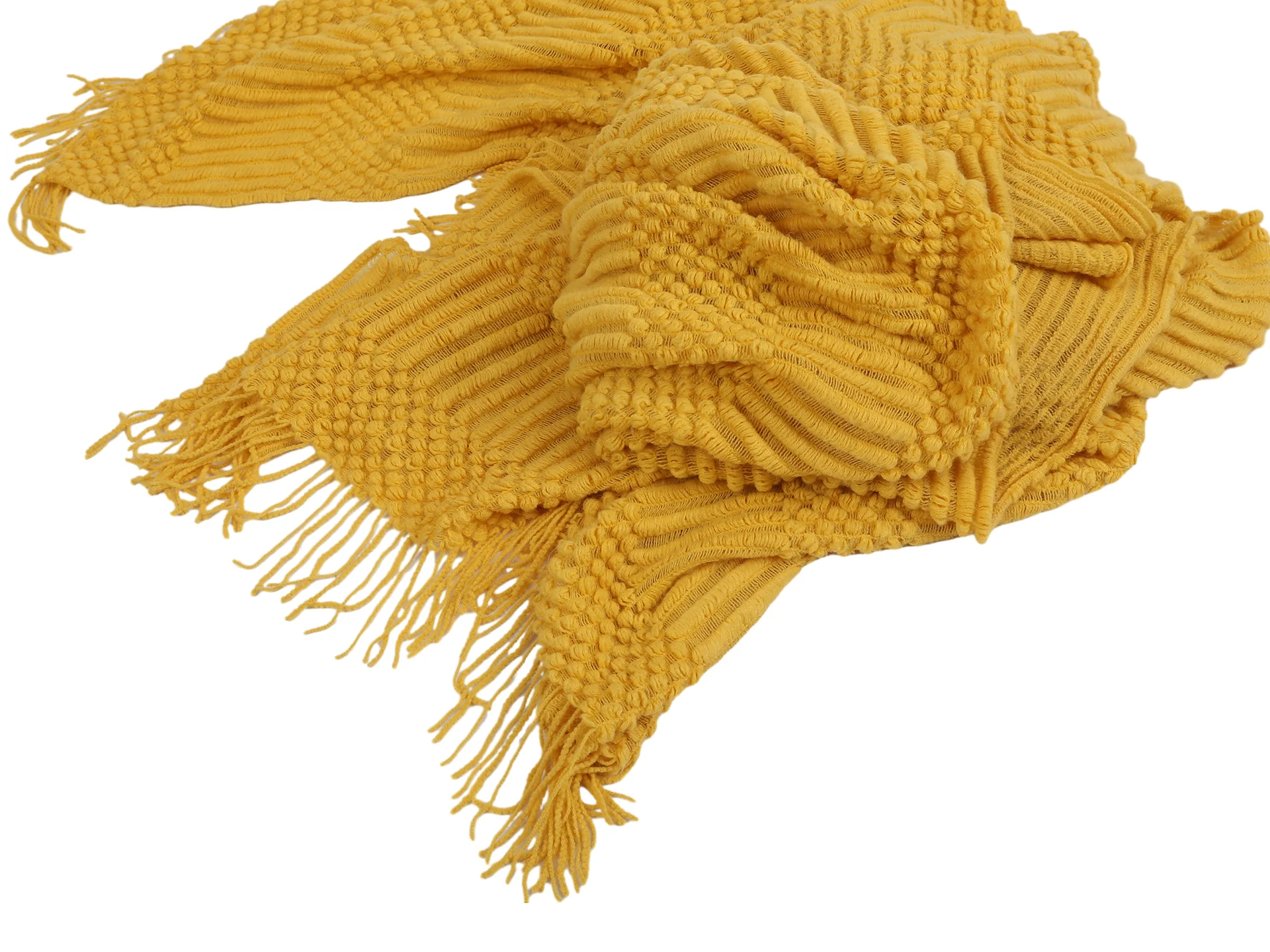 Premium Crochet Throw Blanket Yellow 130x260cm - Image 4
