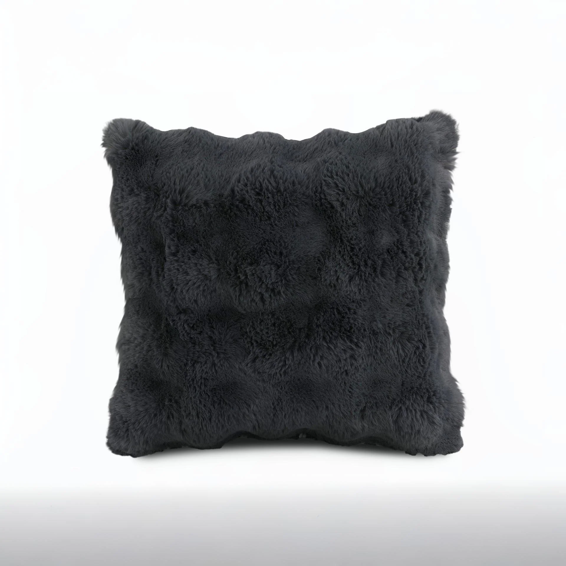 Premium Faux Rabbit Fur Cushion Kharki 45x45cm - Charcoal