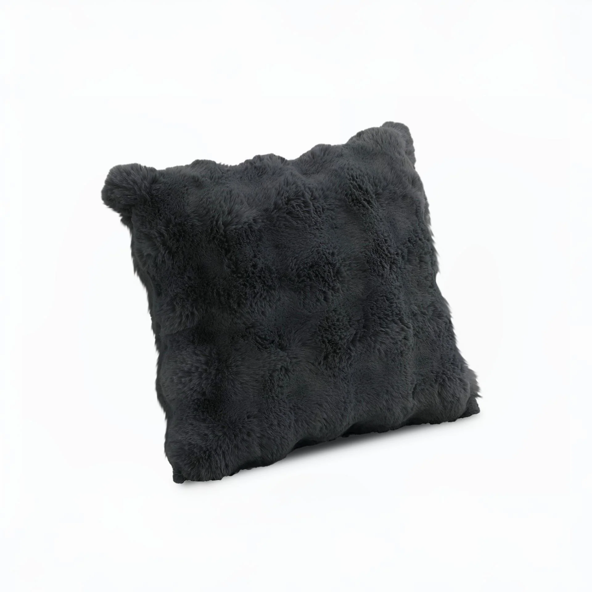 Premium Faux Rabbit Fur Cushion Kharki 45x45cm - Charcoal - Image 2