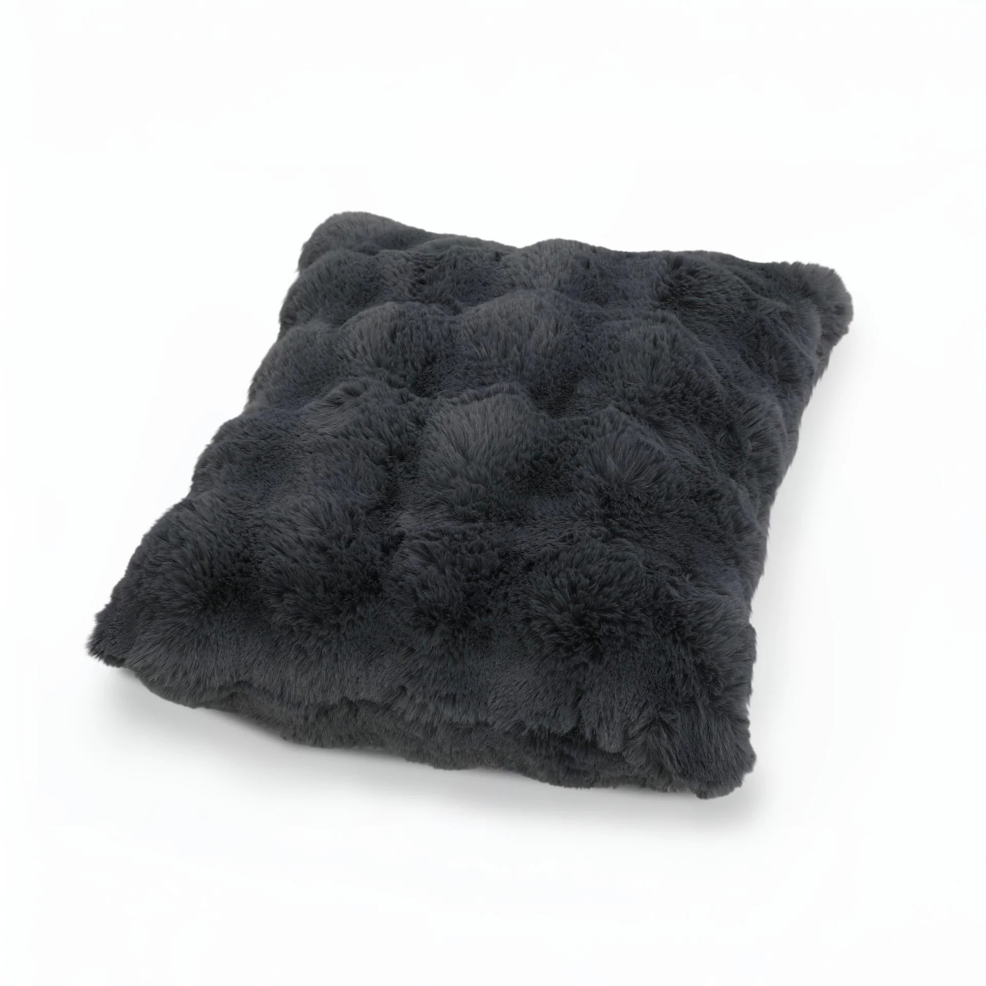 Premium Faux Rabbit Fur Cushion Kharki 45x45cm - Charcoal - Image 4