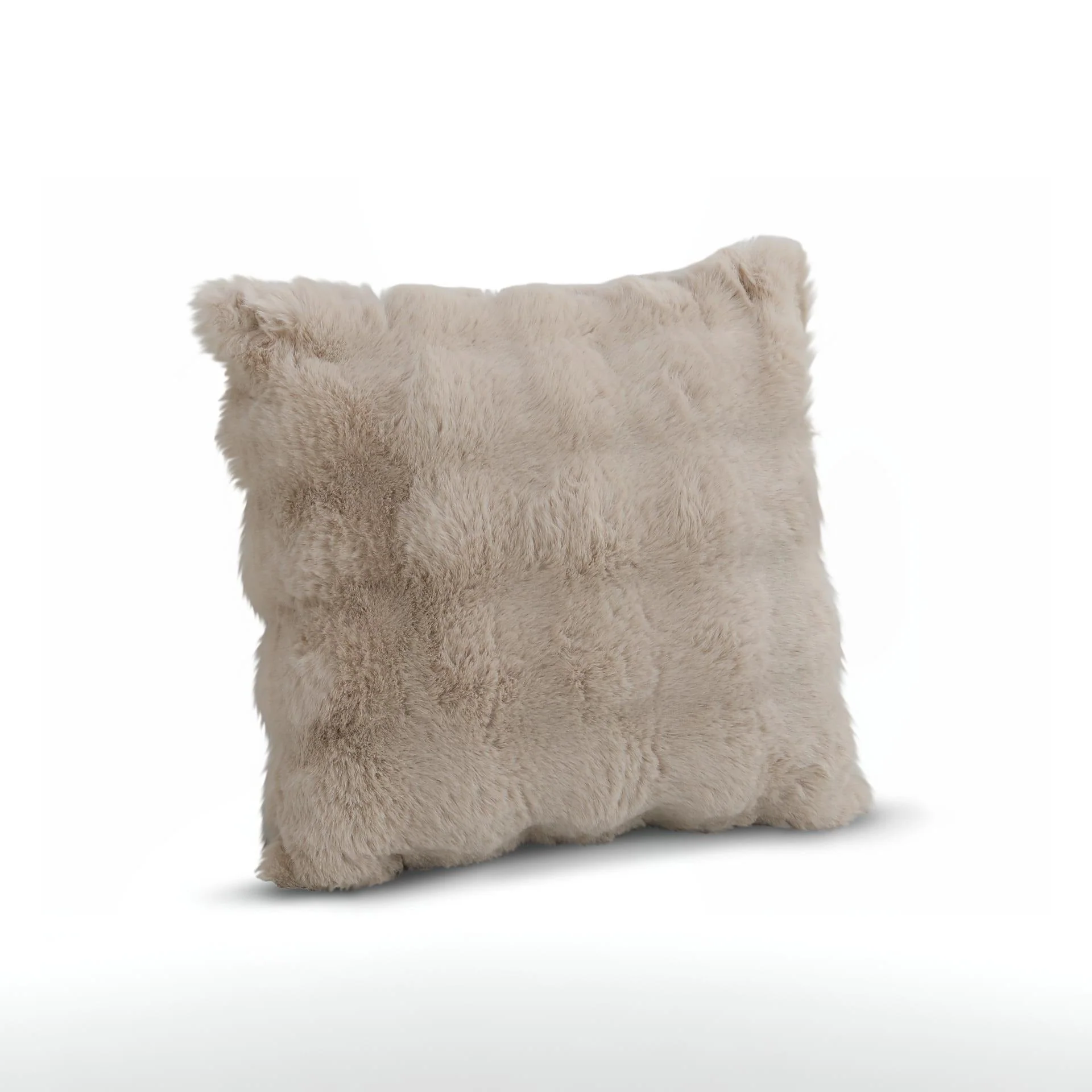 Premium Faux Rabbit Fur Cushion Kharki 45x45cm - Beige - Image 2