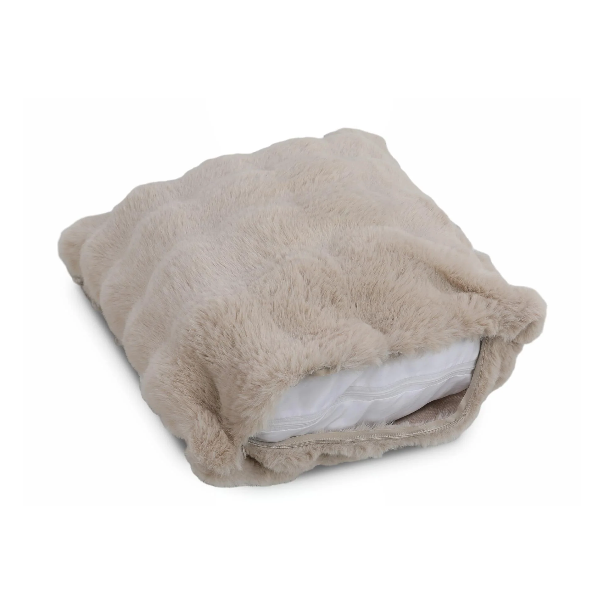 Premium Faux Rabbit Fur Cushion Kharki 45x45cm - Beige - Image 3