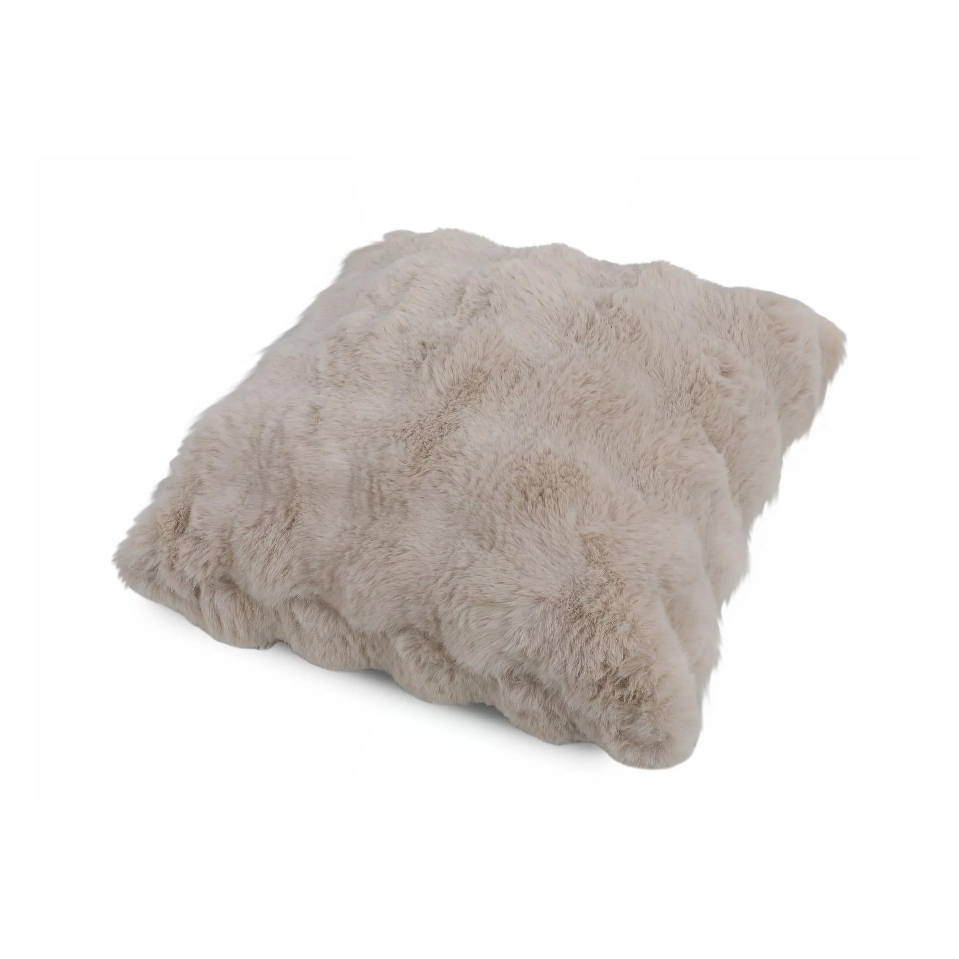 Premium Faux Rabbit Fur Cushion Kharki 45x45cm - Beige - Image 4