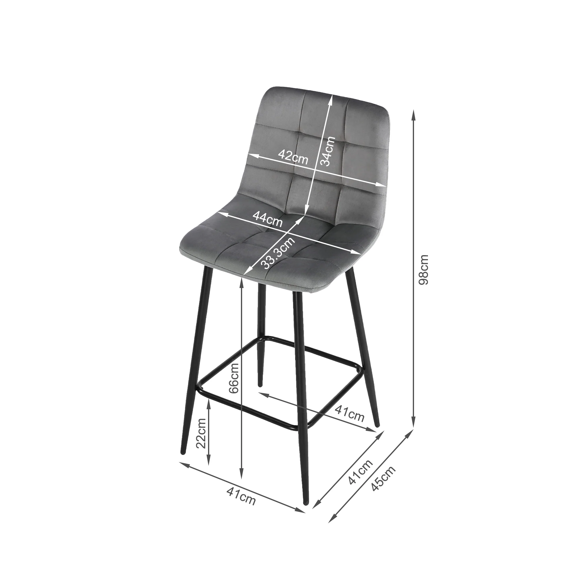 Primo Velvet Bar Stool - Set Of 2 - Grey - Image 11