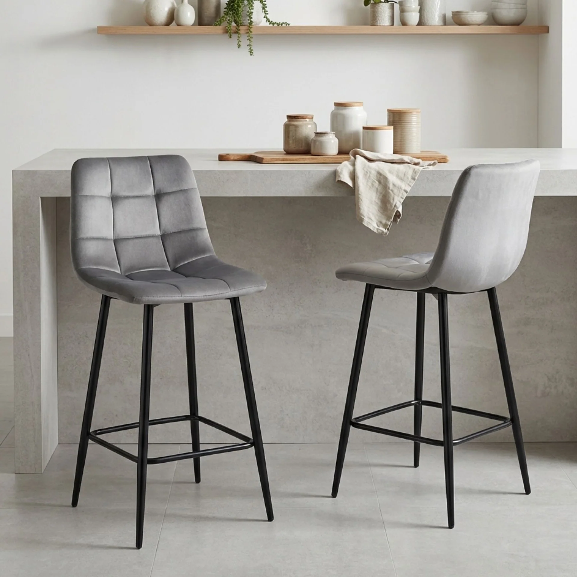 Primo Velvet Bar Stool - Set Of 2 - Grey - Image 3