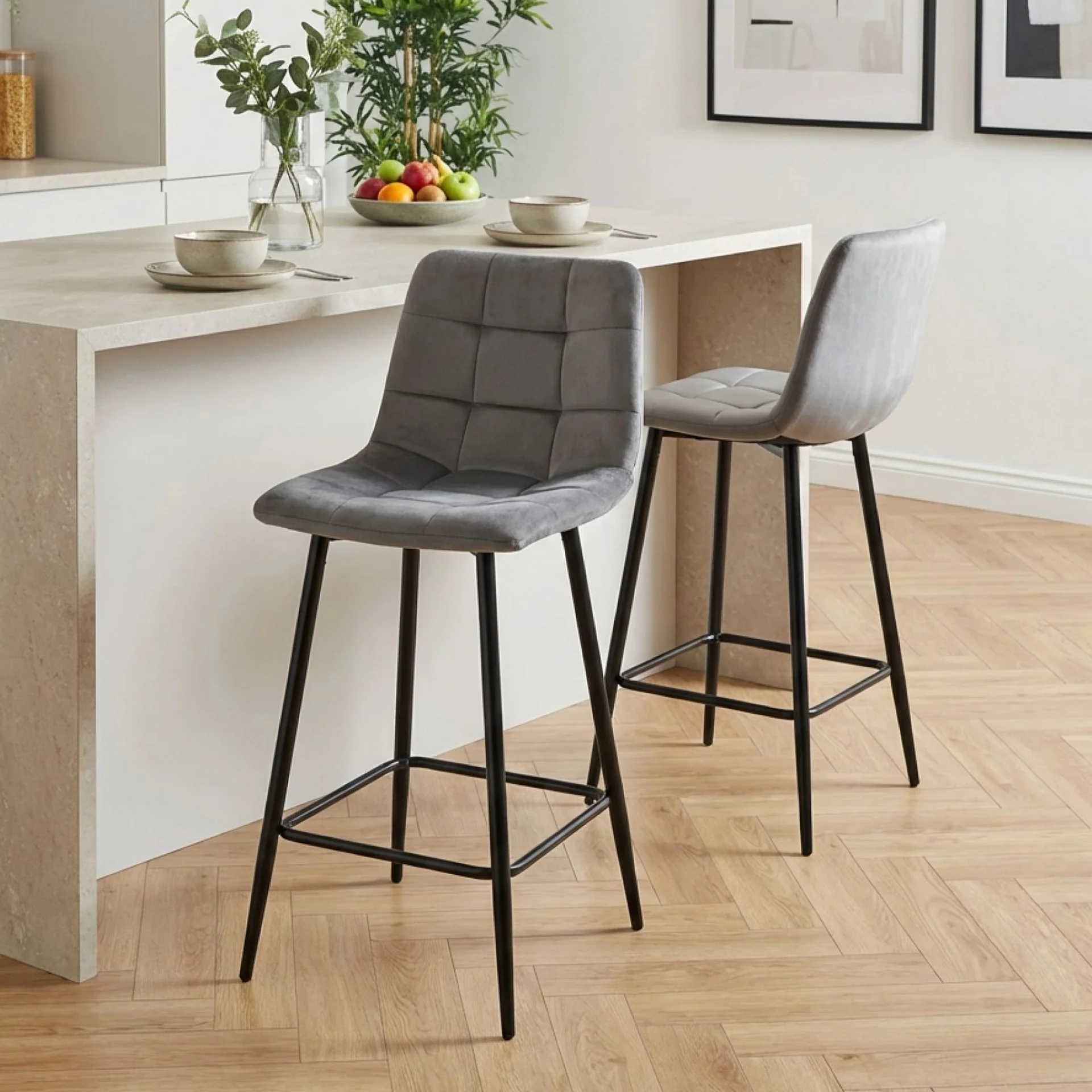 Primo Velvet Bar Stool - Set Of 2 - Grey - Image 4