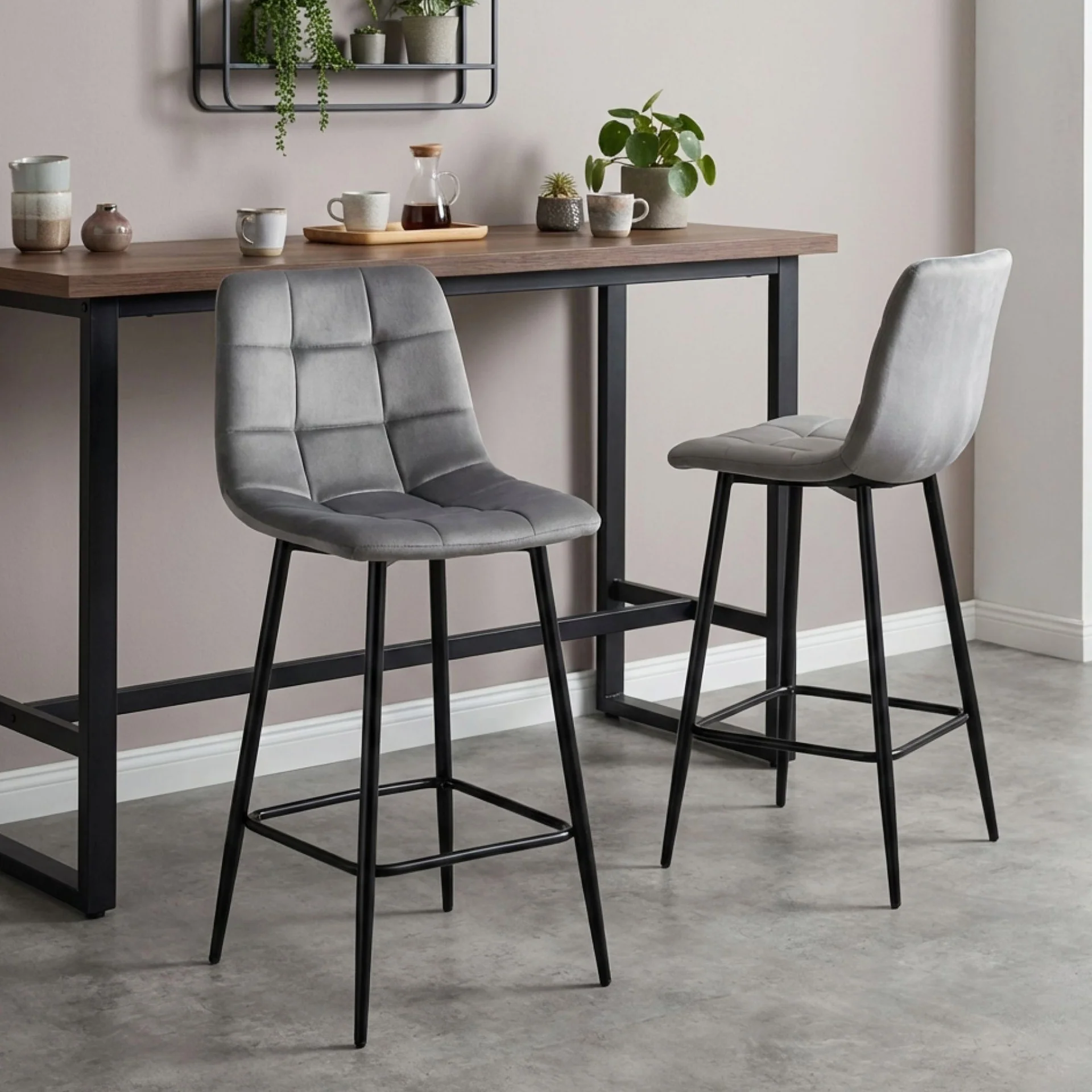 Primo Velvet Bar Stool - Set Of 2 - Grey - Image 5
