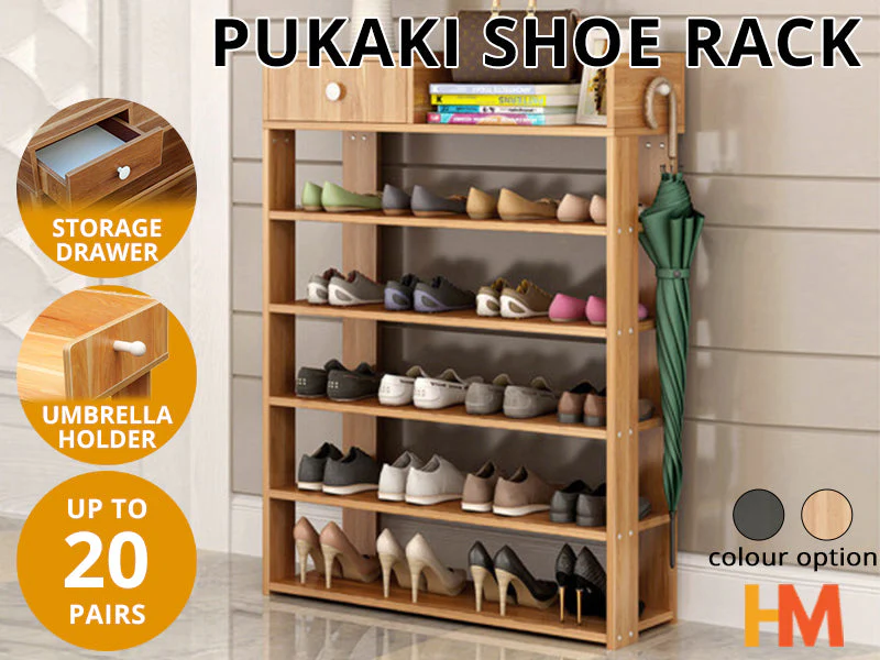 PUKAKI 6 Tiers Shoe Rack Organiser Shelf - MAPLE - Image 10