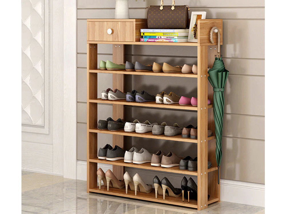 PUKAKI 6 Tiers Shoe Rack Organiser Shelf - MAPLE - Image 15