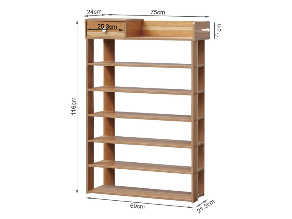 PUKAKI 7 Tiers Shoe Rack Organiser Shelf - Oak - Image 14