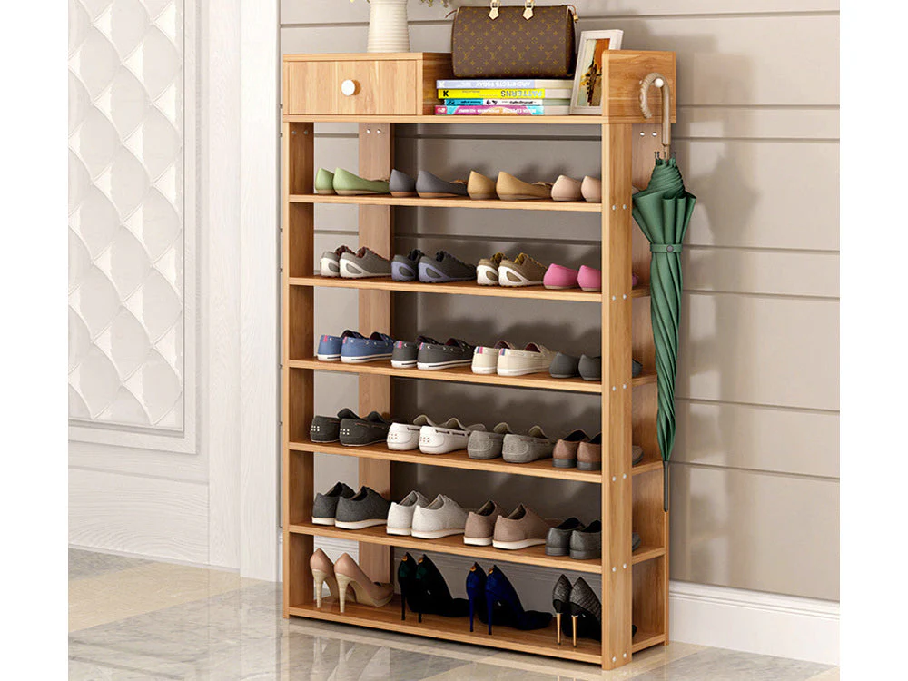 PUKAKI 7 Tiers Shoe Rack Organiser Shelf - Oak - Image 4