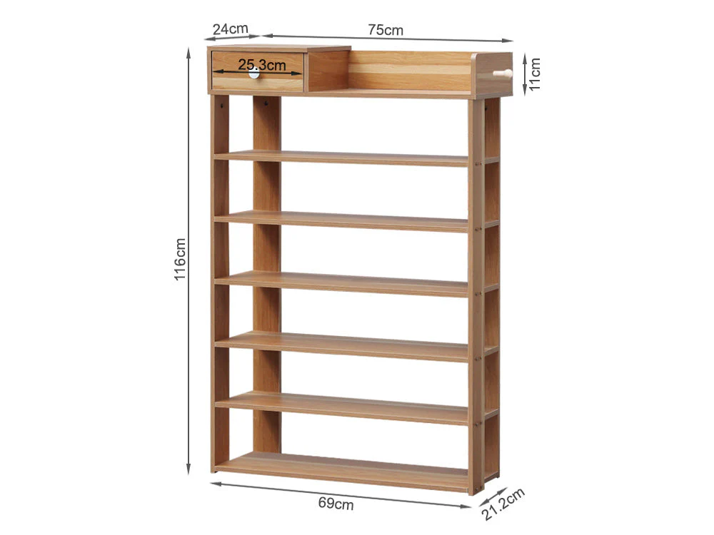 PUKAKI 7 Tiers Shoe Rack Organiser Shelf - Oak - Image 8