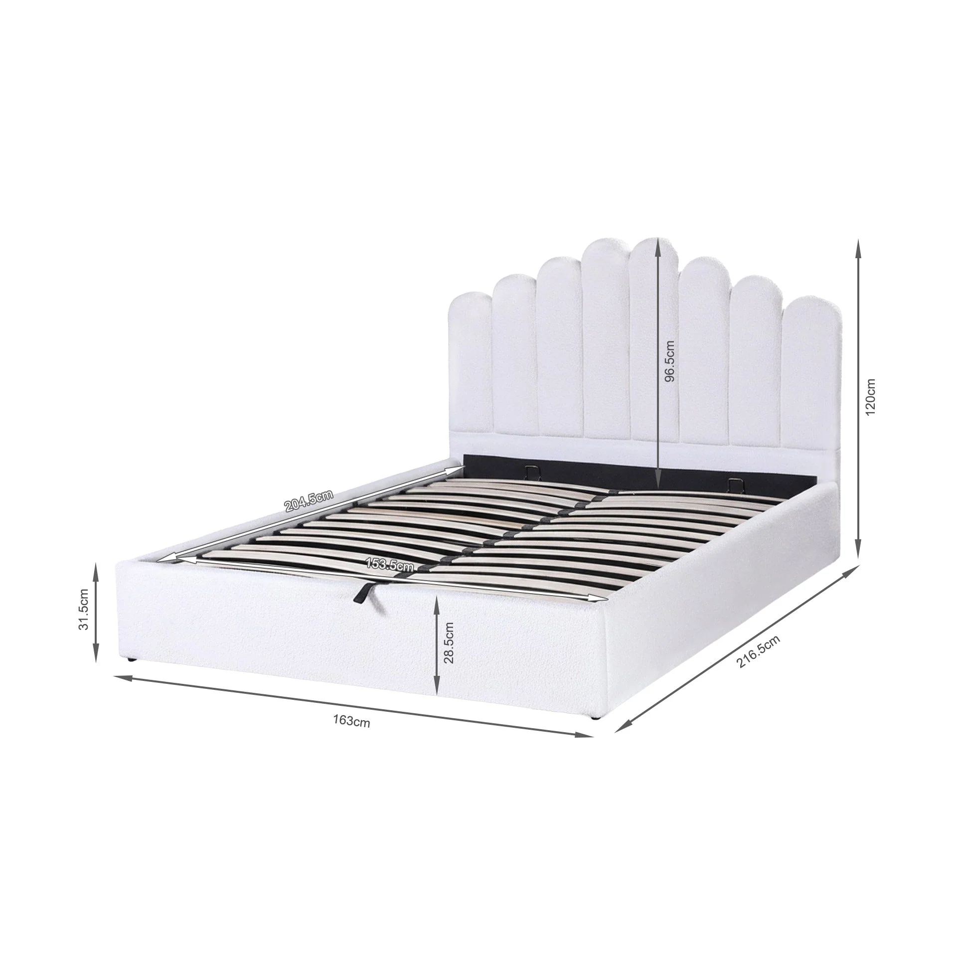 Puro Boucle Queen Gas Lift Bed Frame - White - Image 11