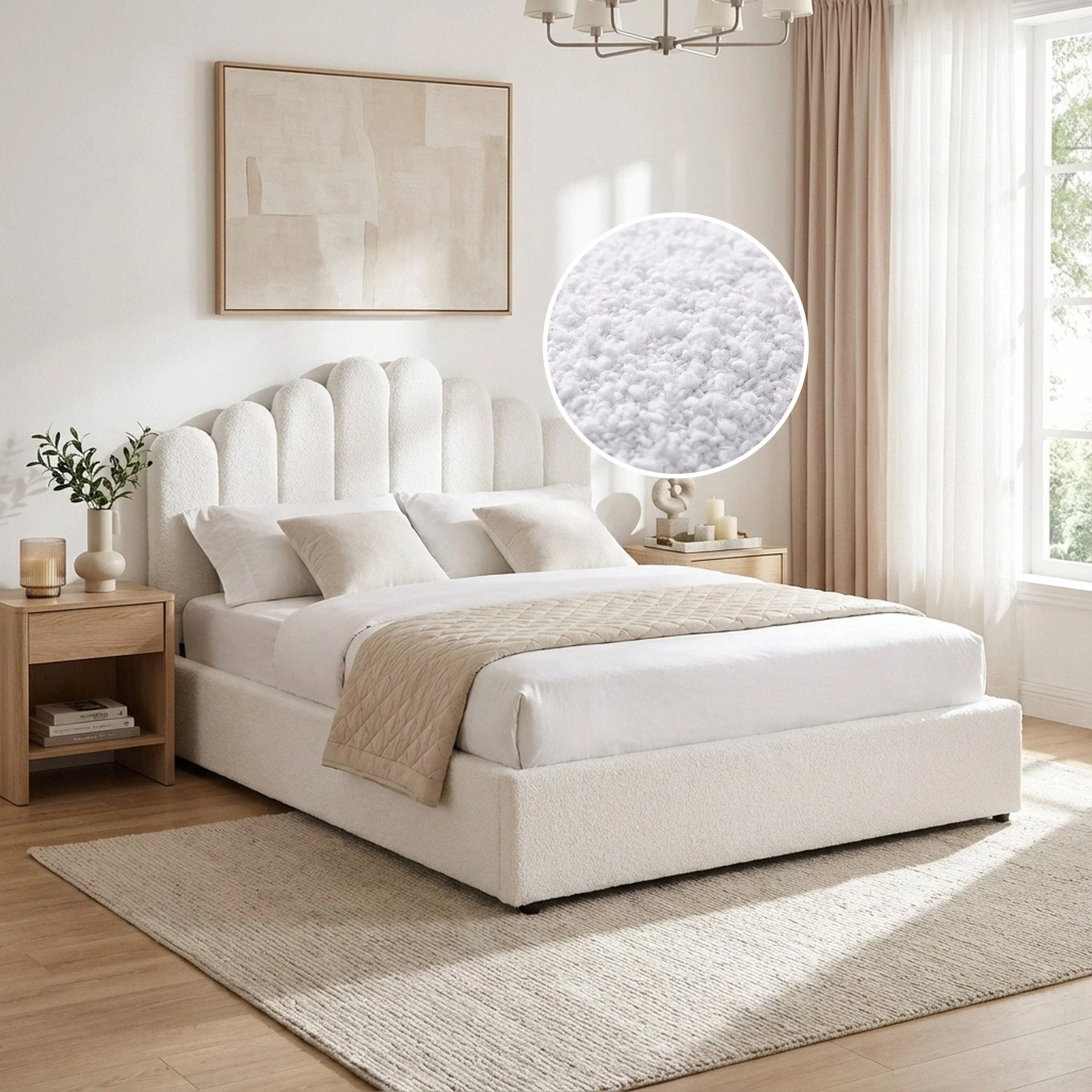 Puro Boucle Queen Gas Lift Bed Frame - White - Image 2