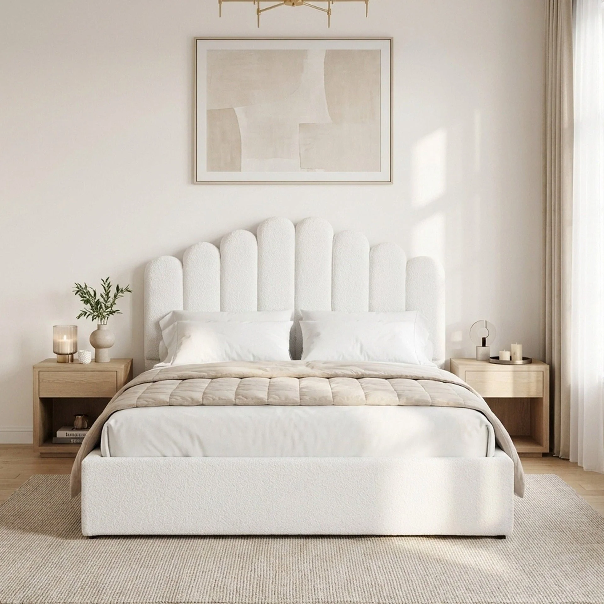 Puro Boucle Queen Gas Lift Bed Frame - White - Image 3