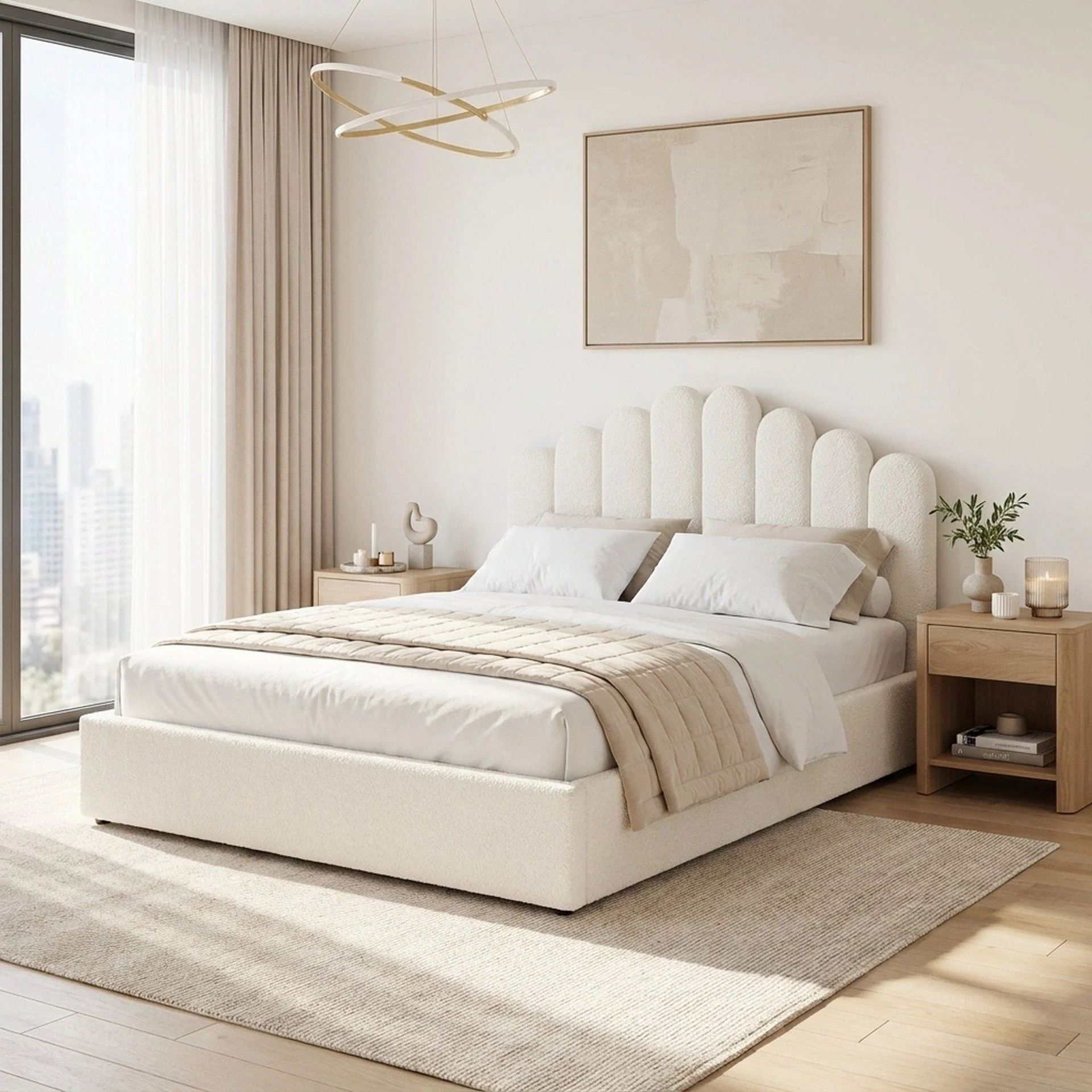 Puro Boucle Queen Gas Lift Bed Frame - White - Image 4