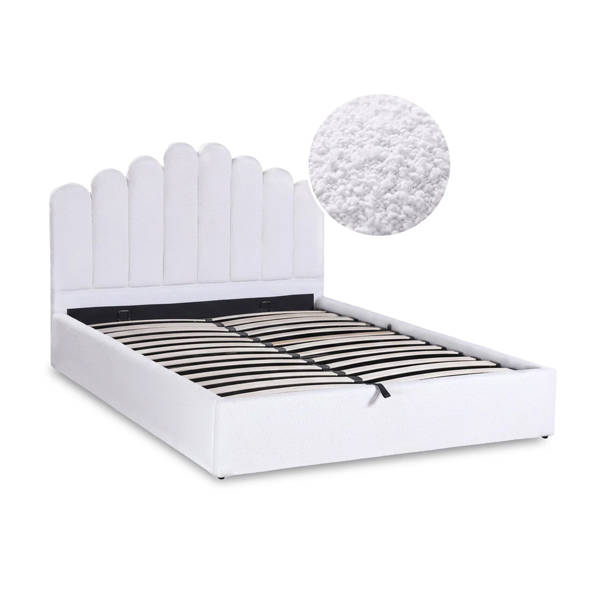 Puro Boucle Queen Gas Lift Bed Frame - White - Image 5