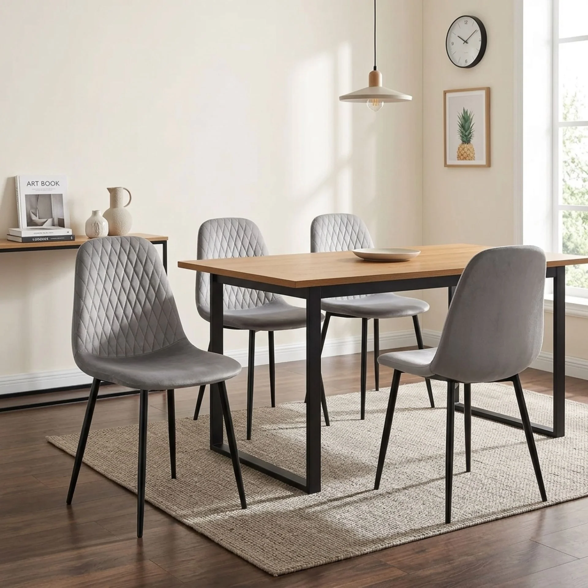 Quila Velvet Dining Chair - Set Of 4 - Light Grey - Image 4