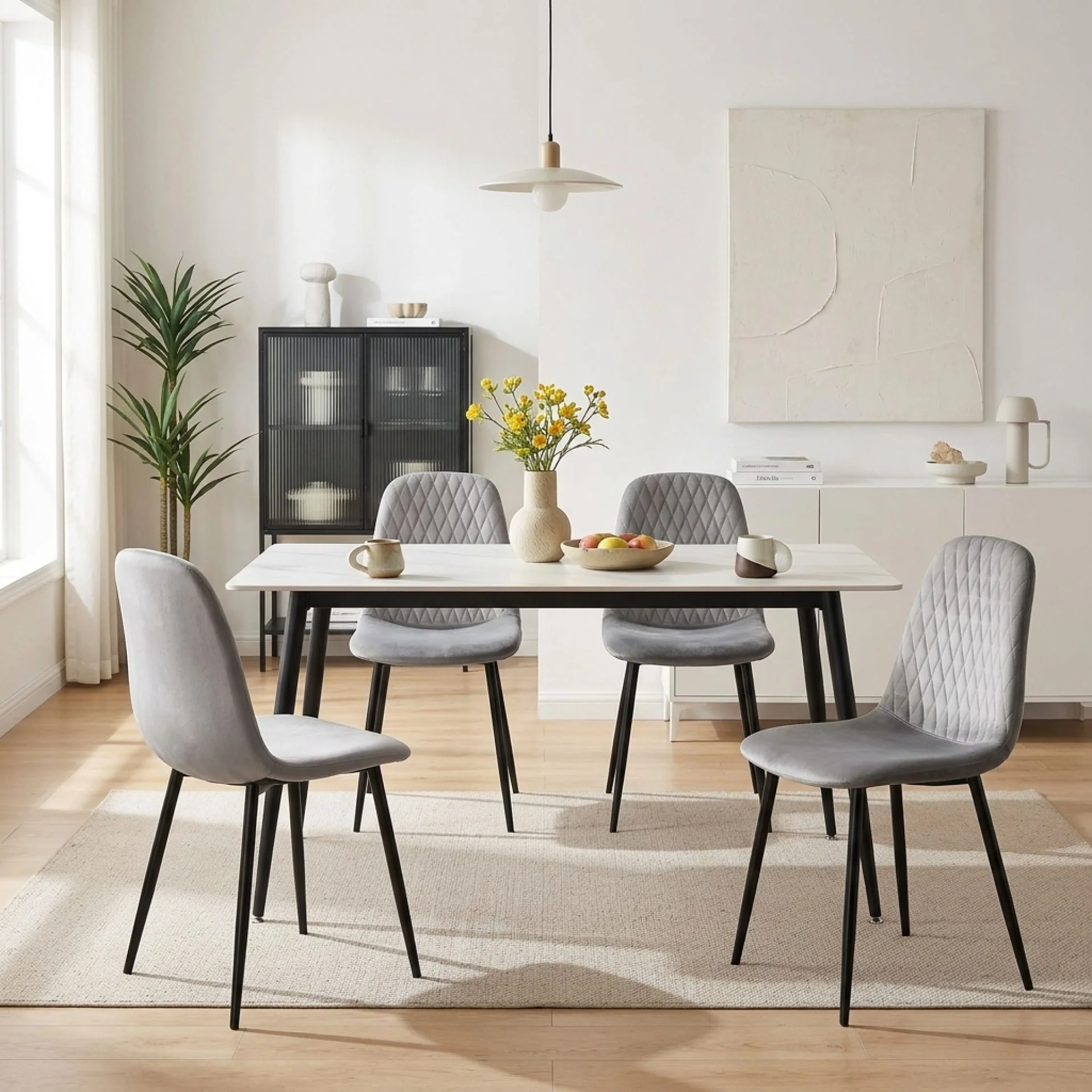 Quila Velvet Dining Chair - Set Of 4 - Light Grey - Image 5