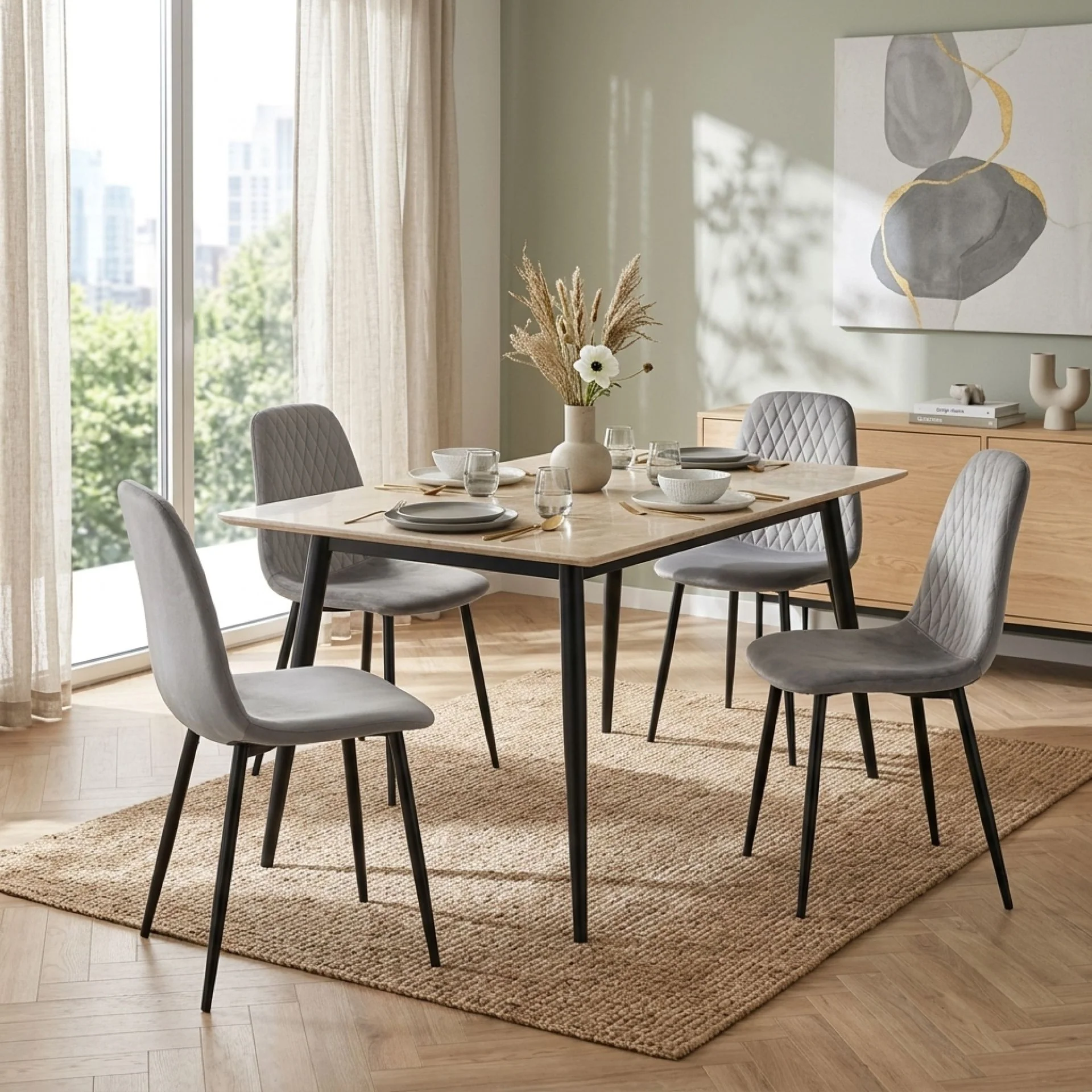 Quila Velvet Dining Chair - Set Of 4 - Light Grey - Image 6