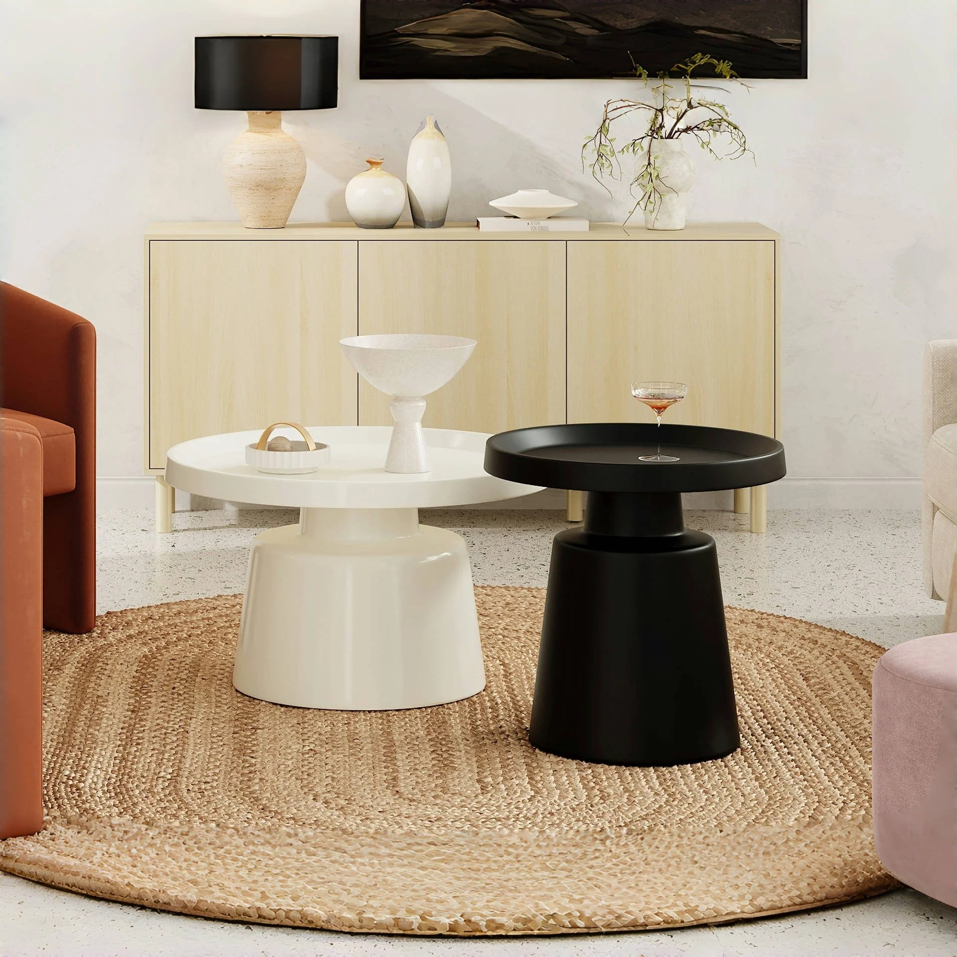 Quill 2 Piece Coffee Table Set - White + Black - Image 2