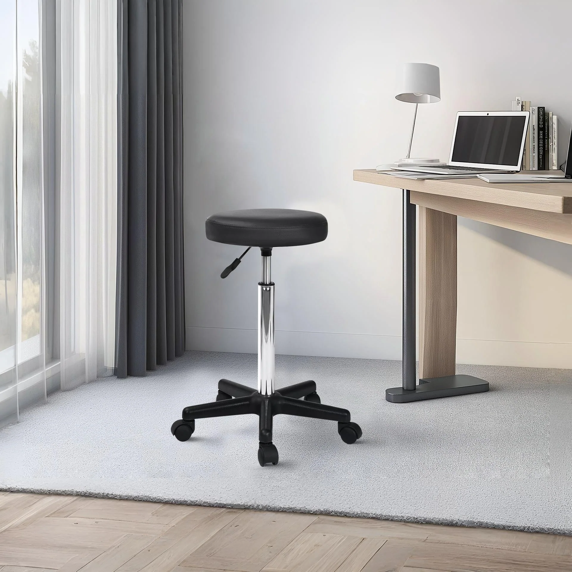 Rae Office Stool with PU Leather - Black