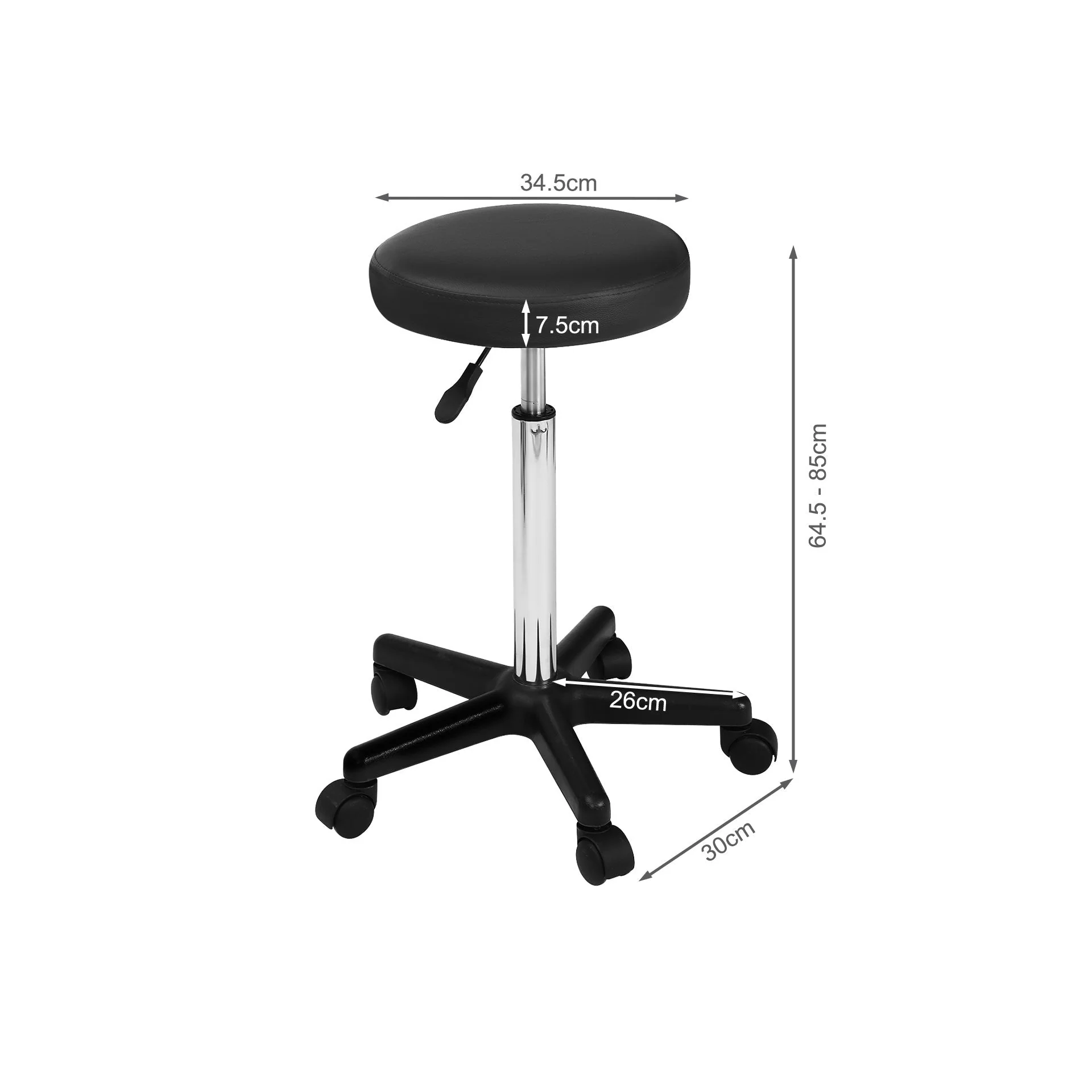 Rae Office Stool with PU Leather - Black - Image 5