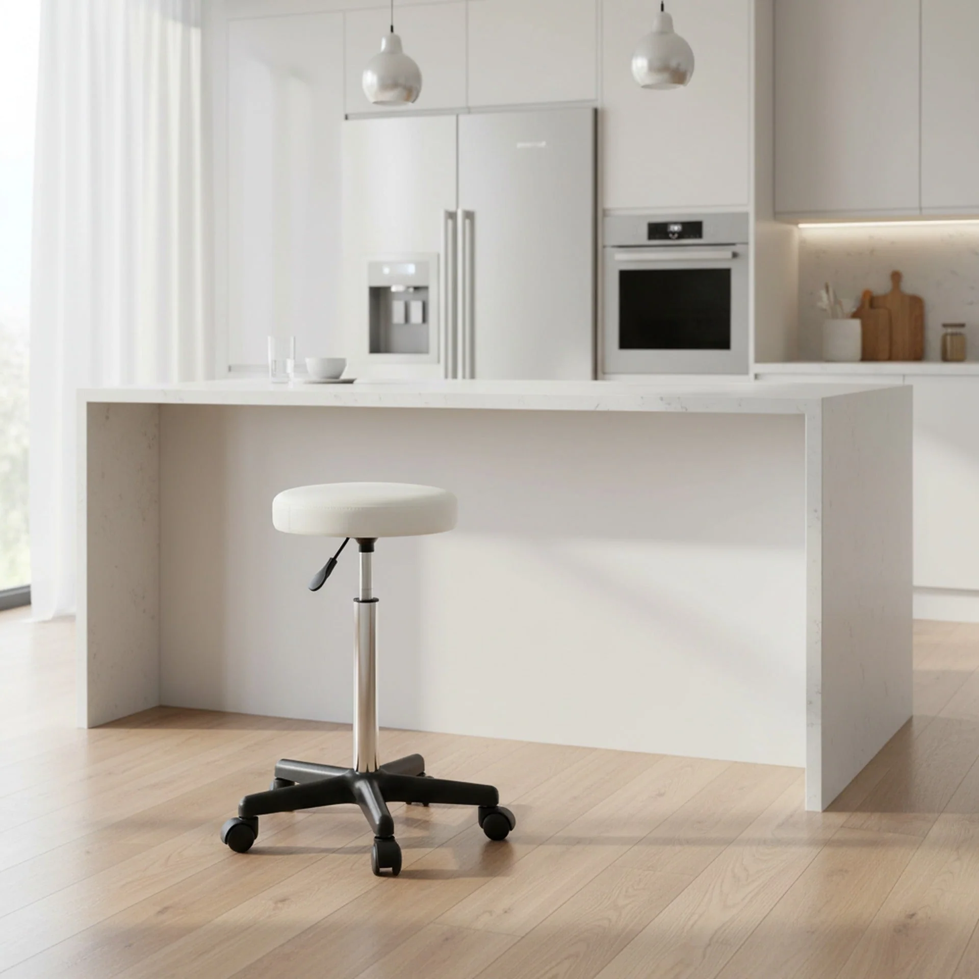 Rae Office Stool with PU Leather - White - Image 2
