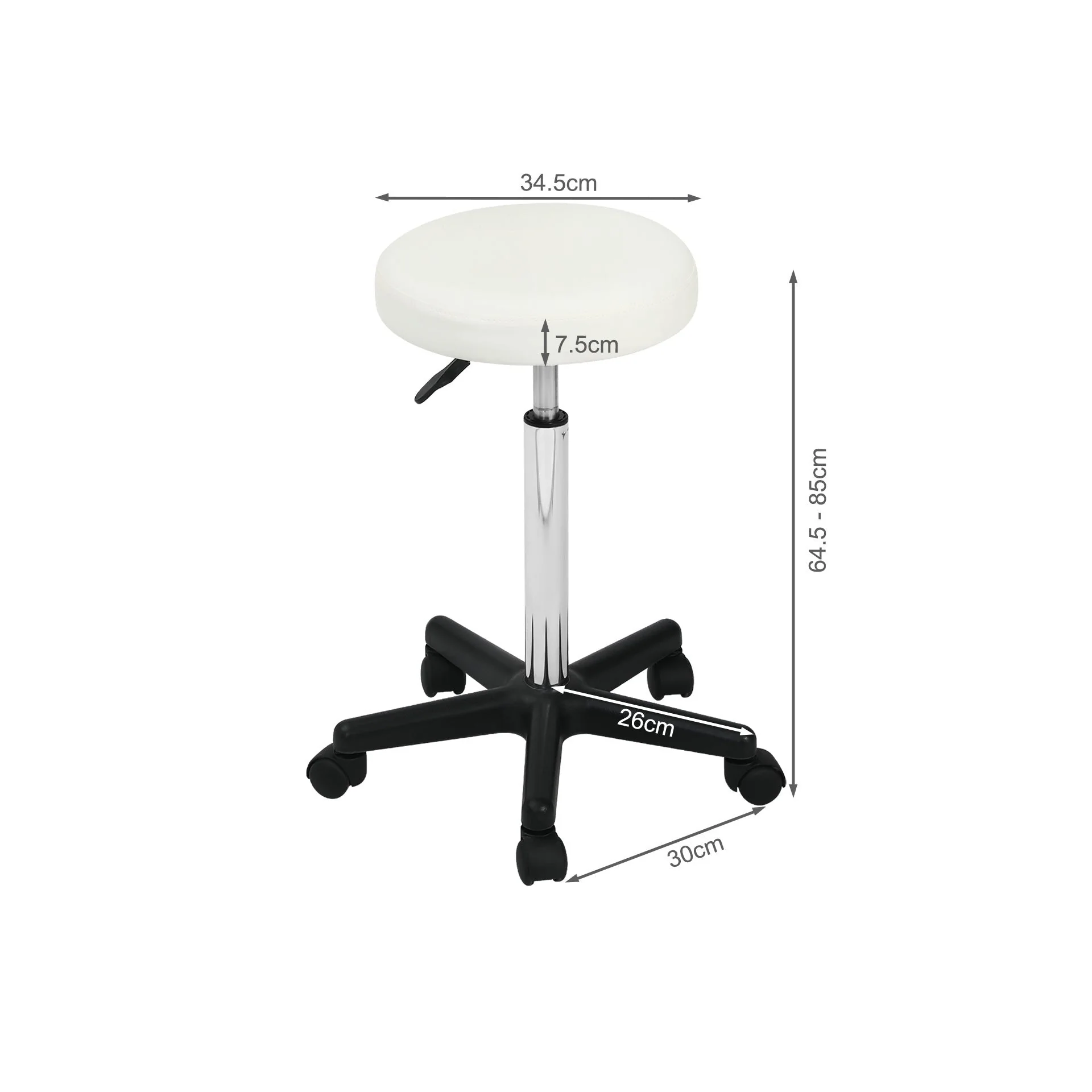 Rae Office Stool with PU Leather - White - Image 7